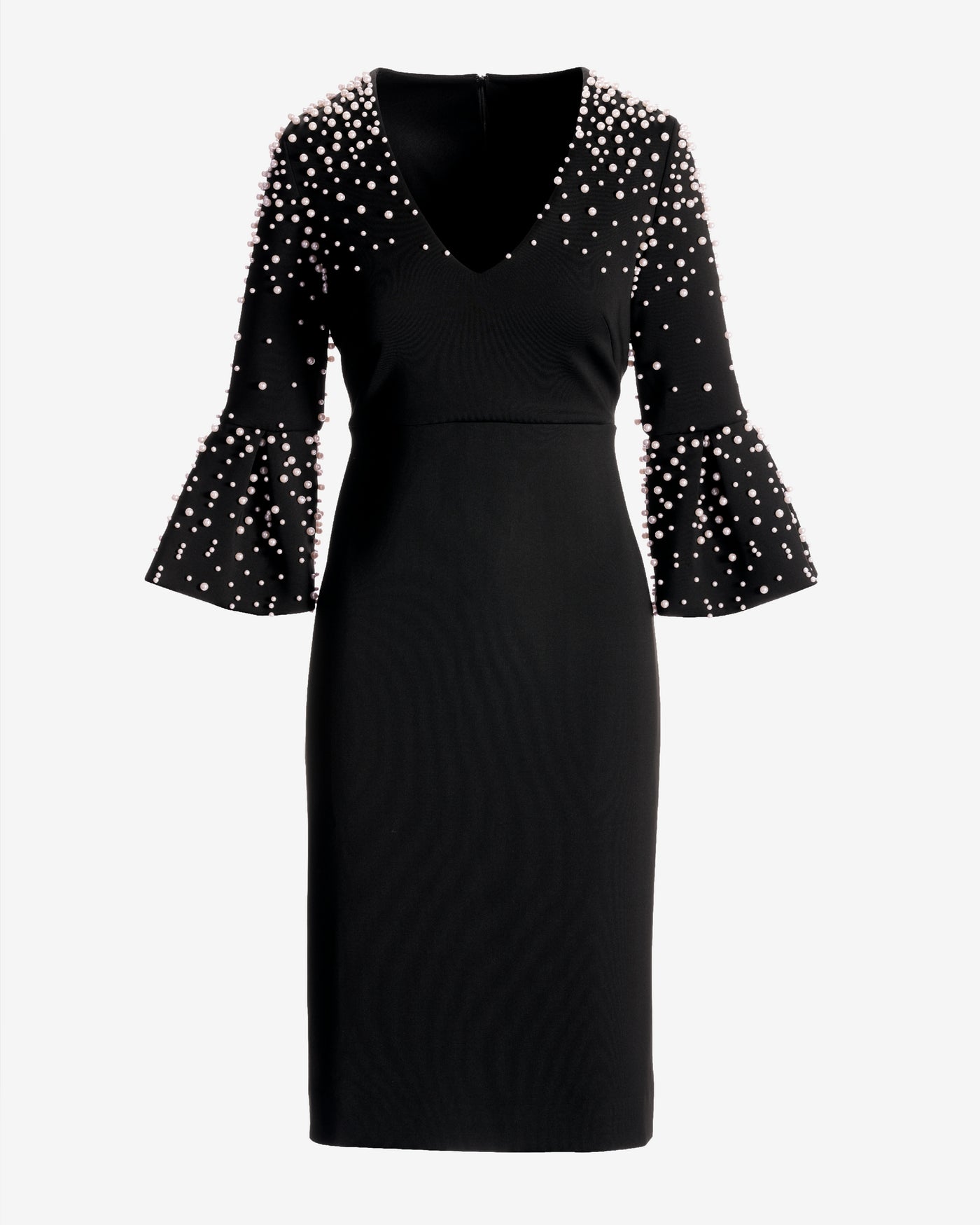 Pearl Flare Sleeve Scuba Sheath Dress Black