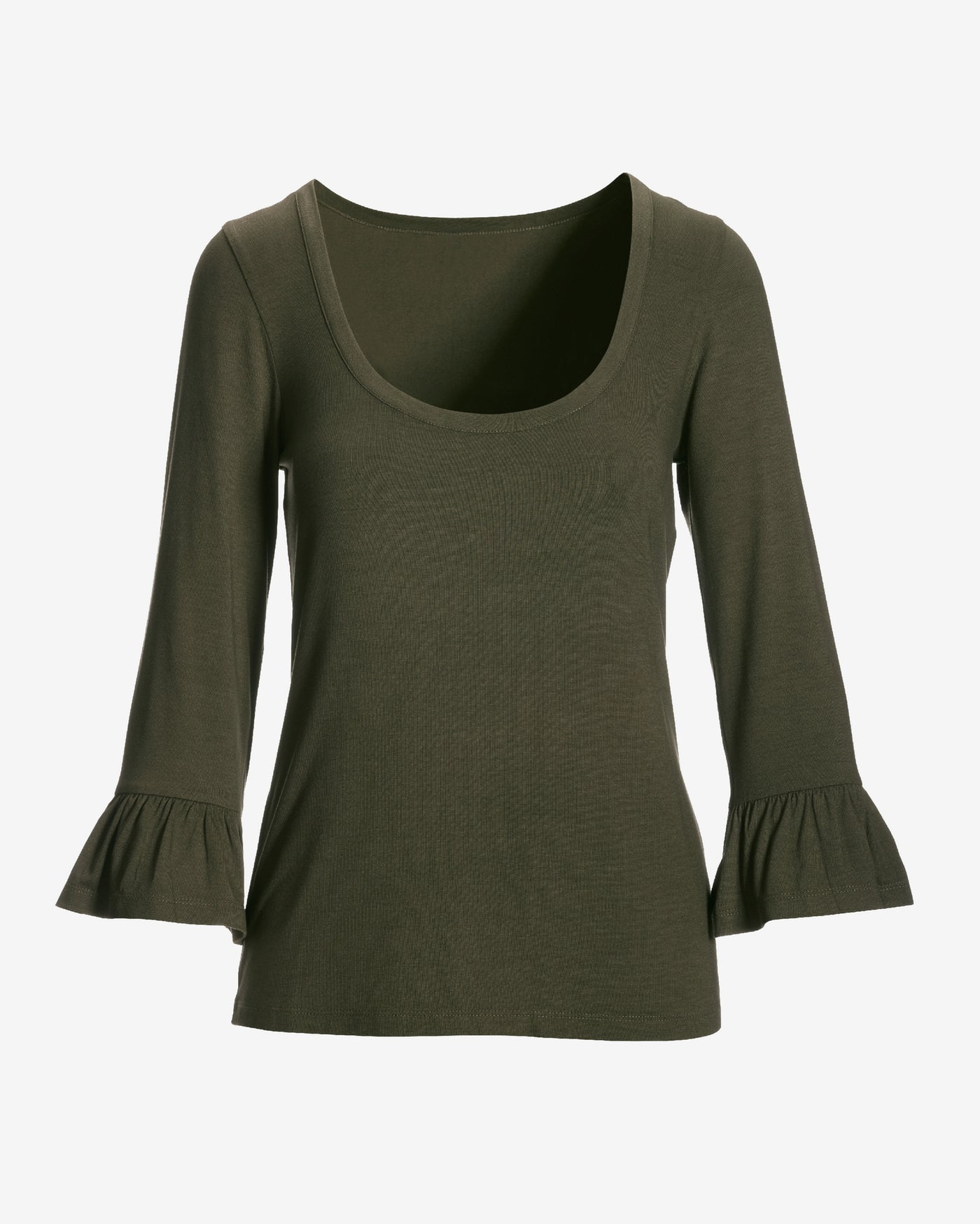 So Effortless Flare Sleeve Scoop Neck Knit Top Olive Night