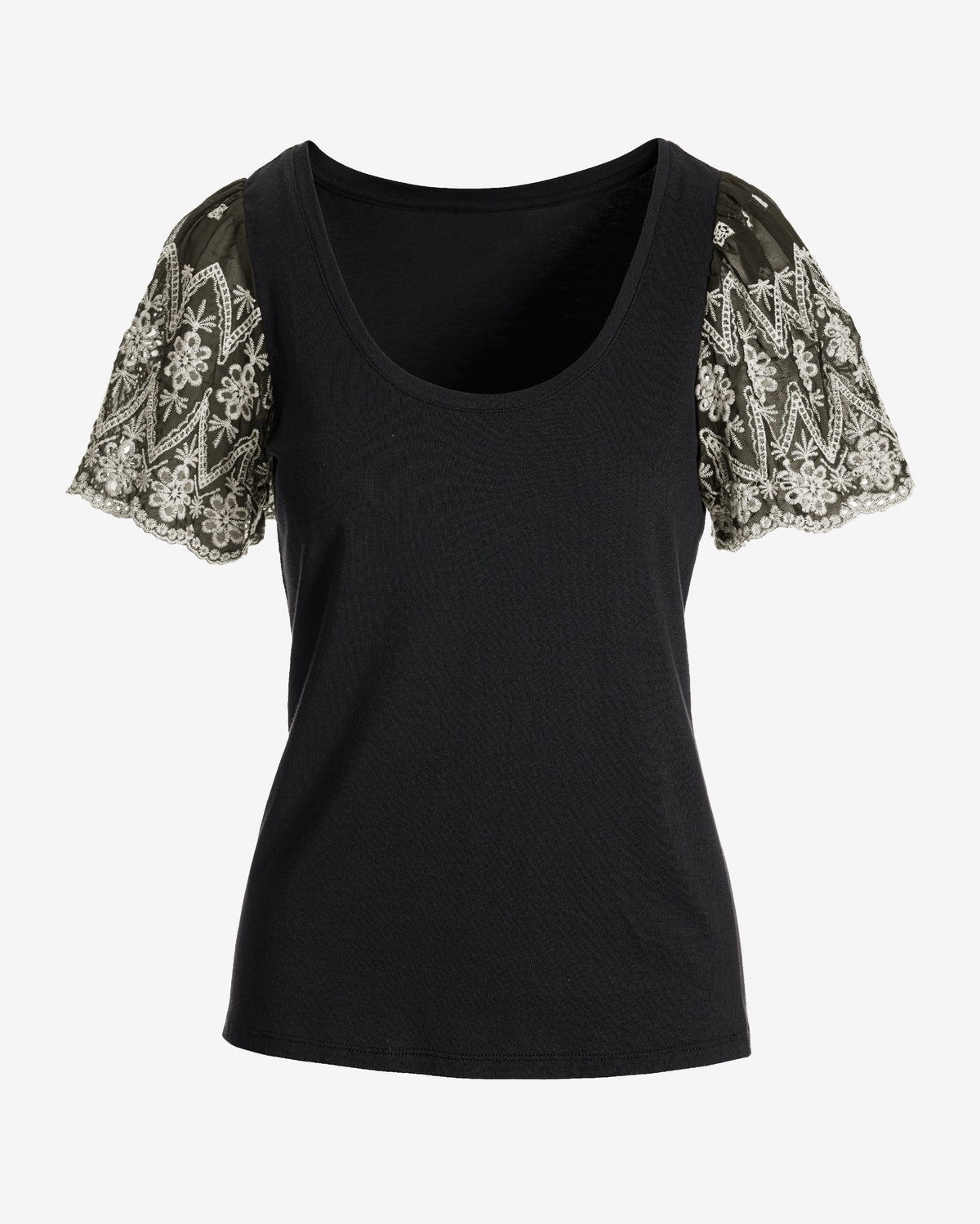 Two Tone Eyelet Sleeve Tee Black