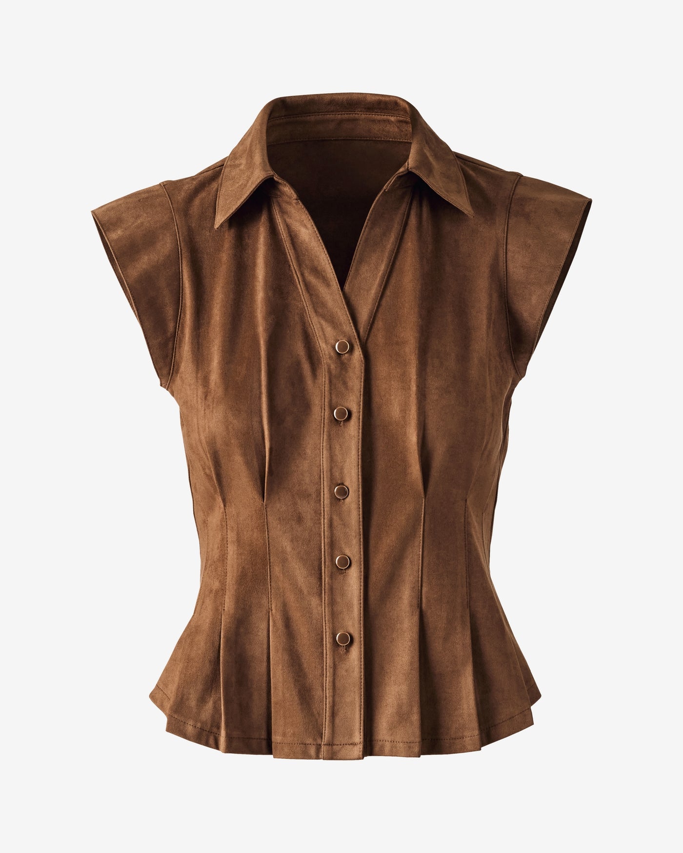 Faux Suede Corset Shirt Cognac
