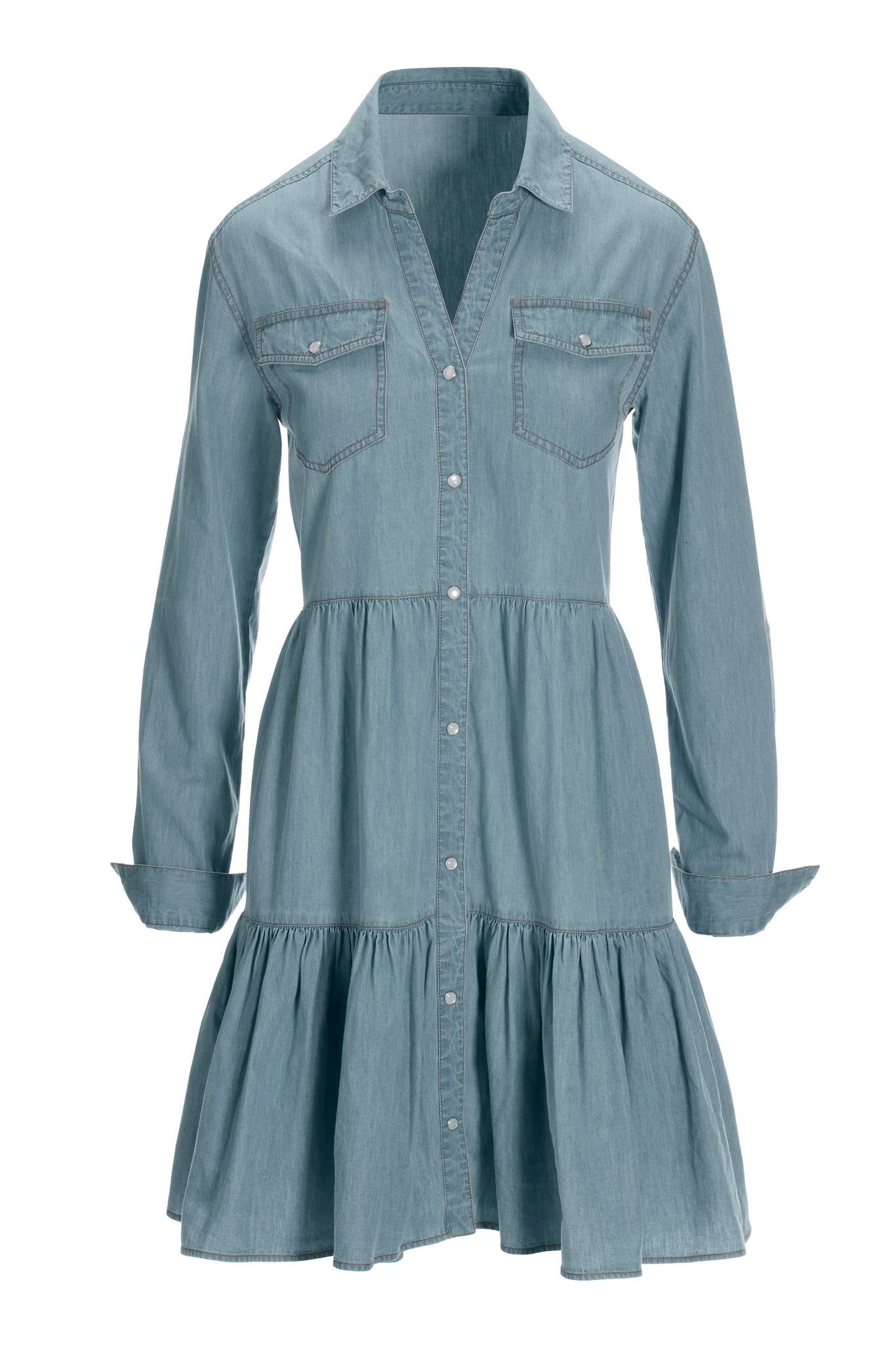 Tencel Tiered Dress Medium Wash