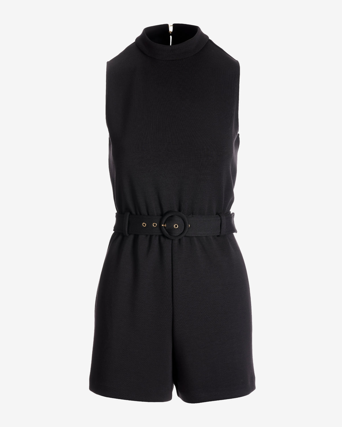 Mock Neck Belted Romper Proper Black