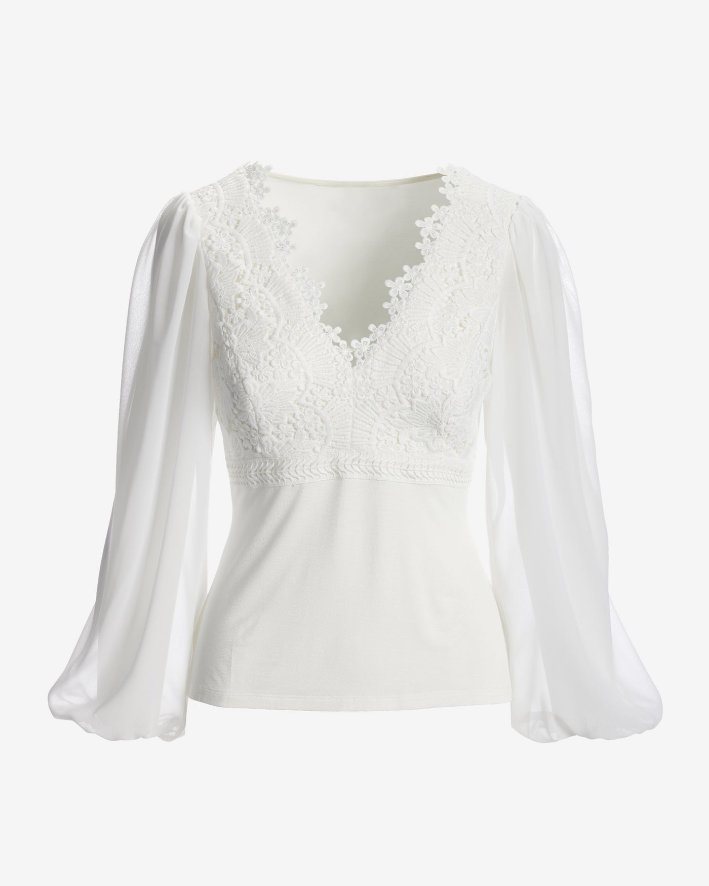 Scallop Lace Long Sleeve Top Pure White