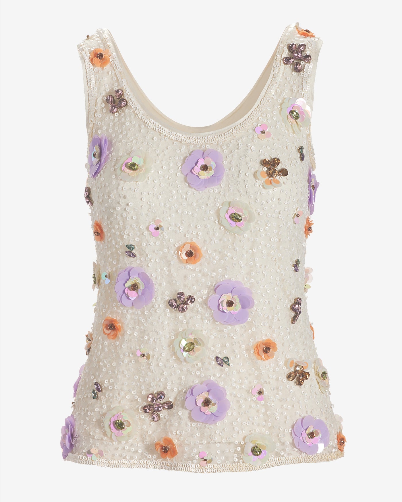 Beaded Scoop Neck Blouse White Multi