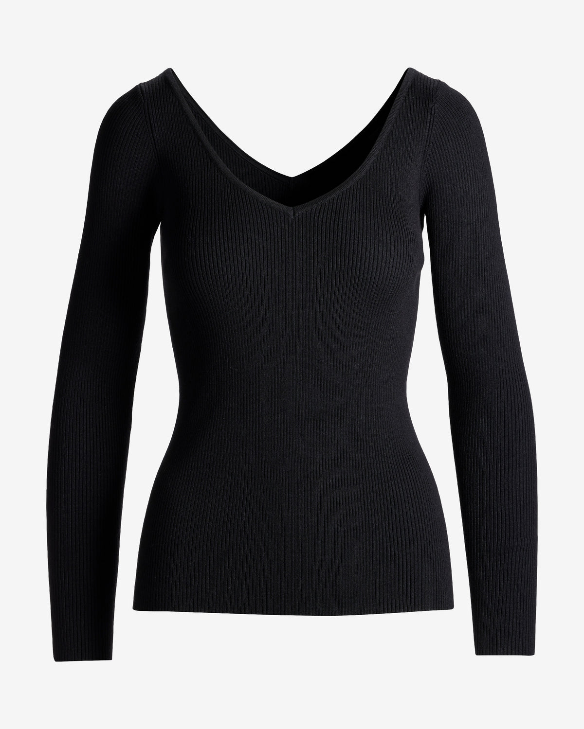 Ribbed Double-V Long Sleeve Sweater Proper Black