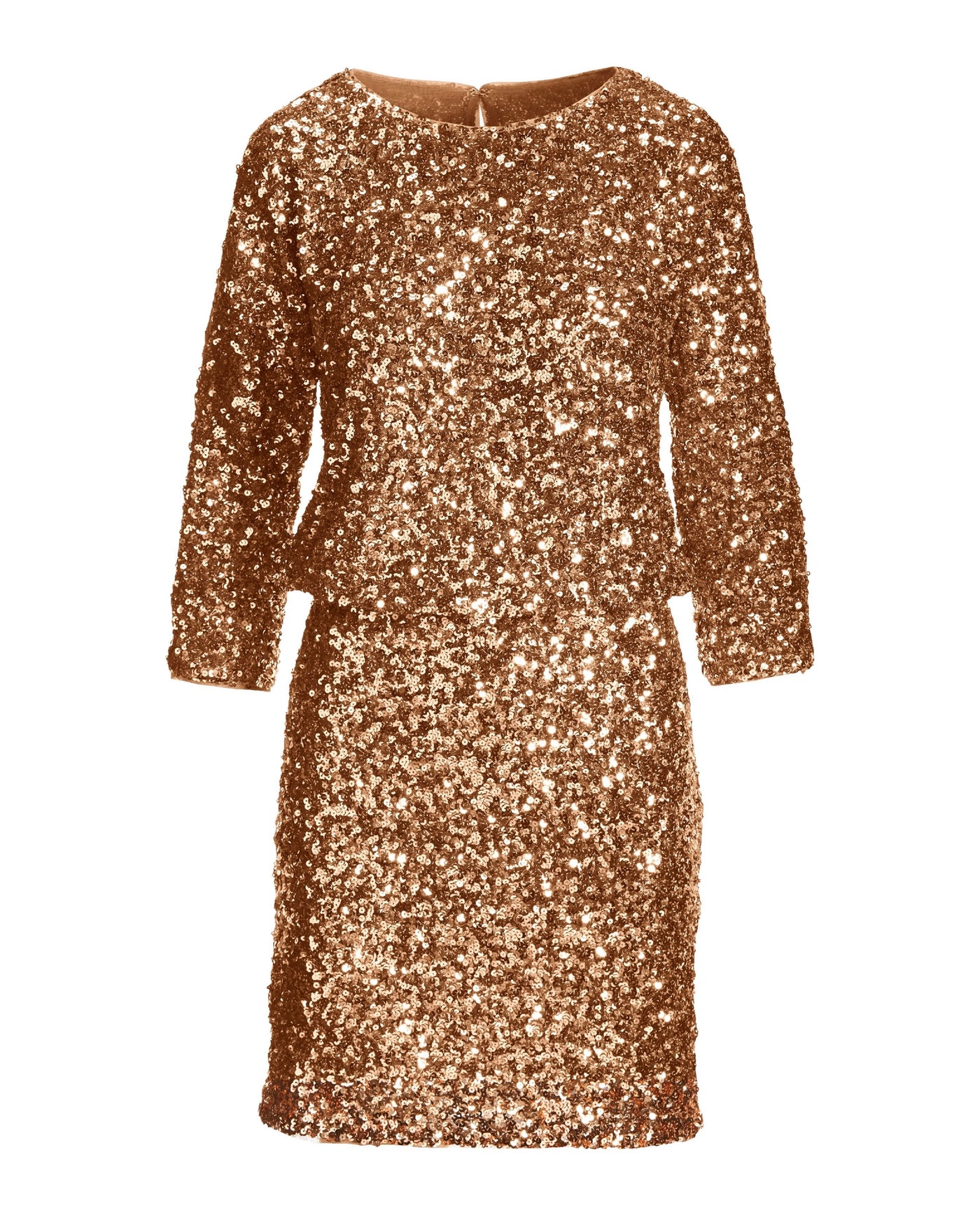 Sequin Blouson Three Quarter Sleeve Dress Rose Gold