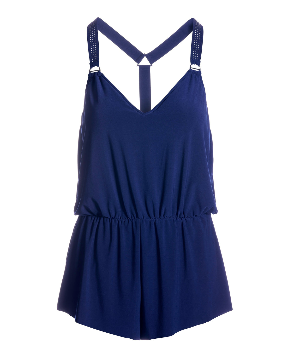 Studded Strap Swim Romper Navy