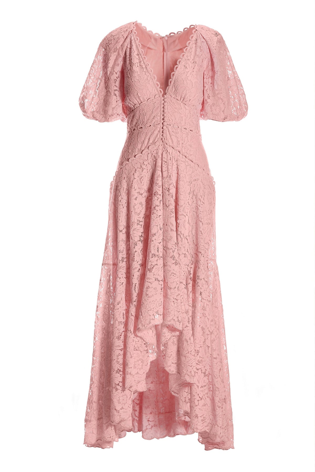 Puff Sleeve Lace High Low Dress Candy Pink