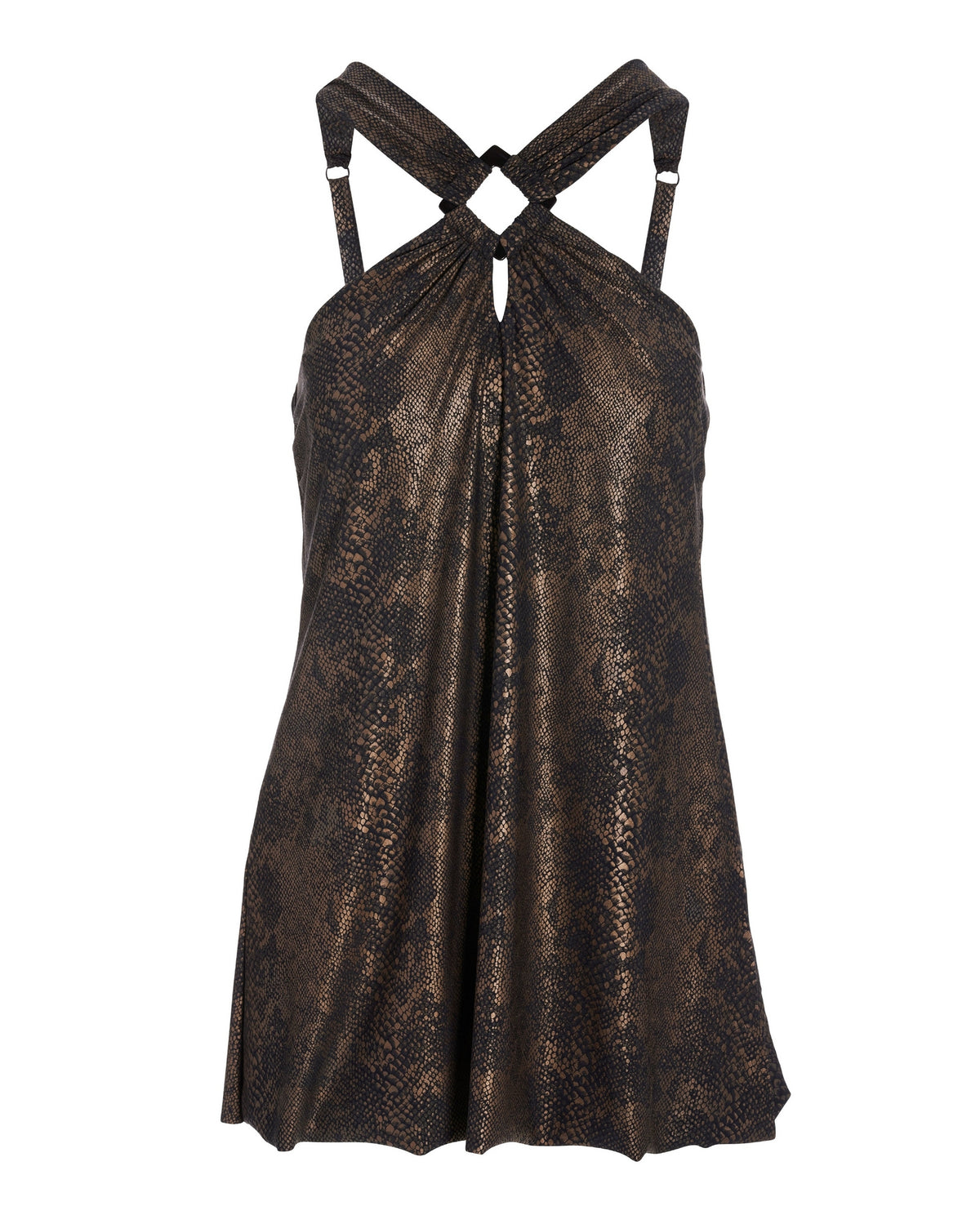 Square-Cut Hardware Snake Print Swim Dress Gold Multi