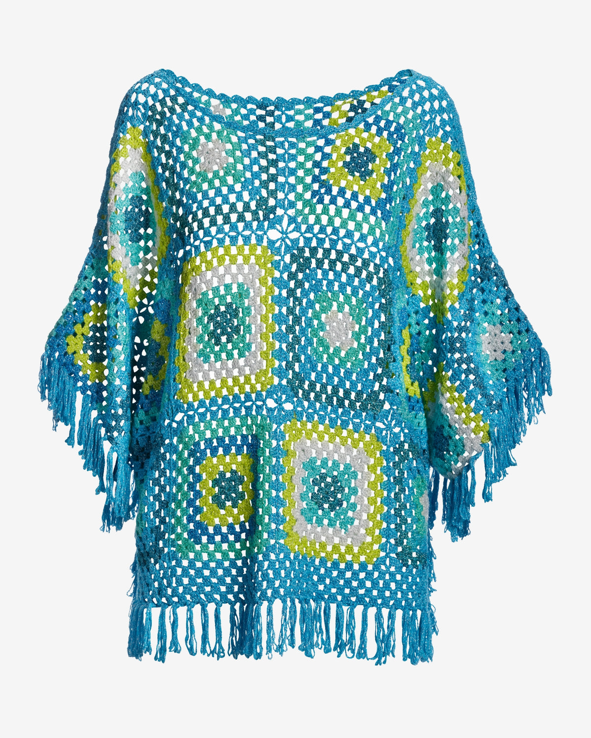 Lurex Slouchy Crochet Poncho Blue Multi