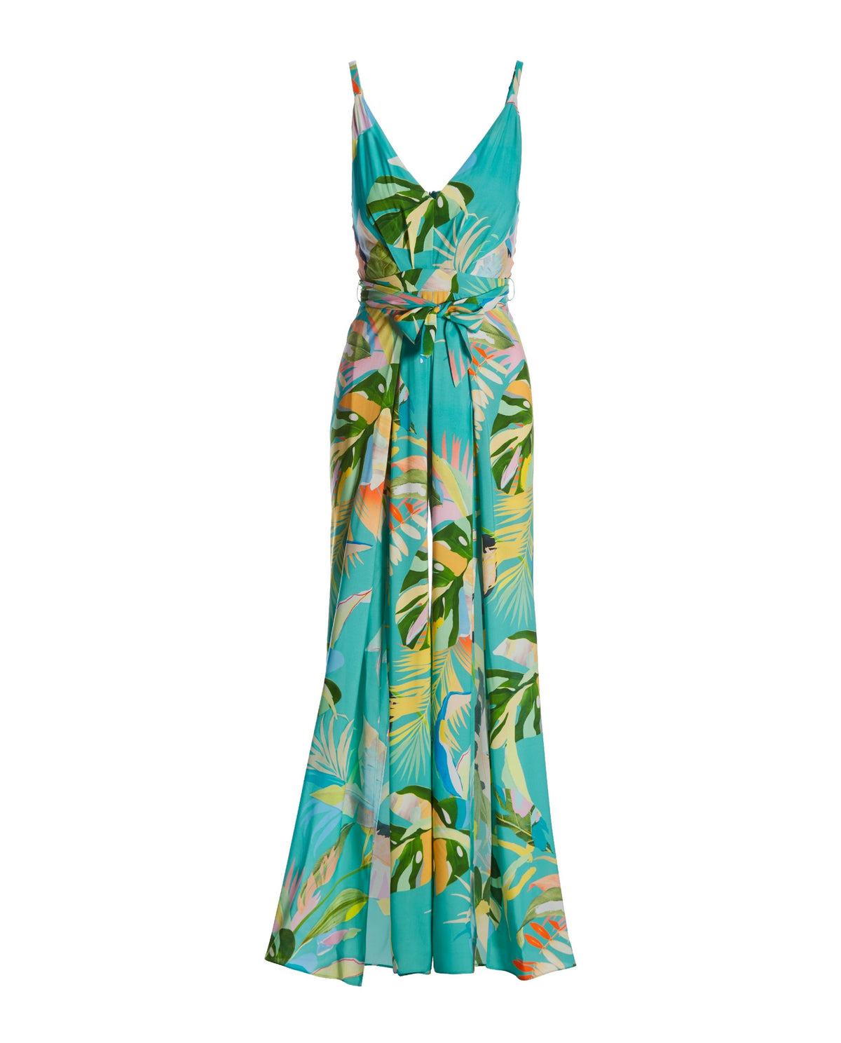 Tropical Forest Slit Jumpsuit Green Multi
