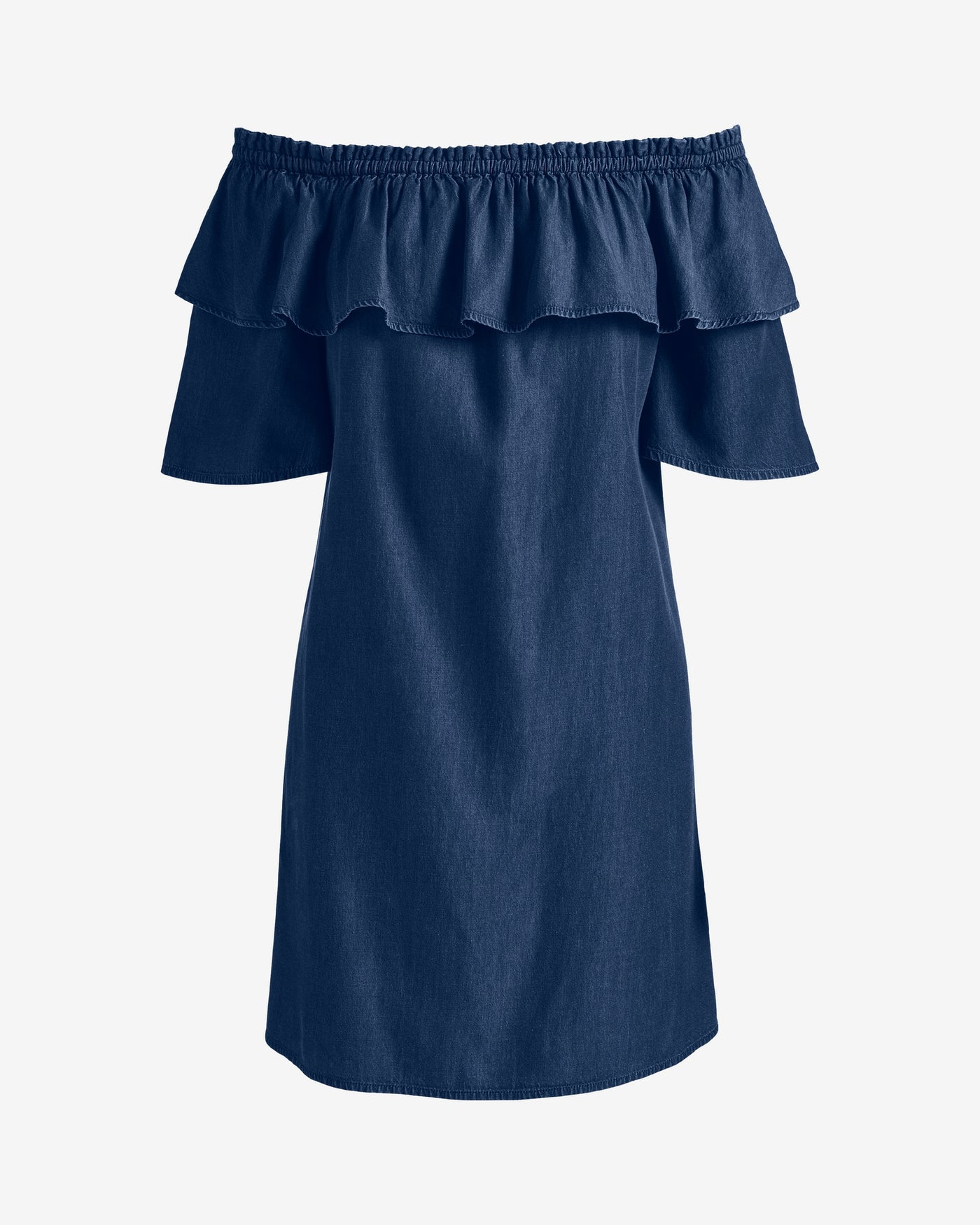 Off the Shoulder Ruffle Denim Dress Rinse