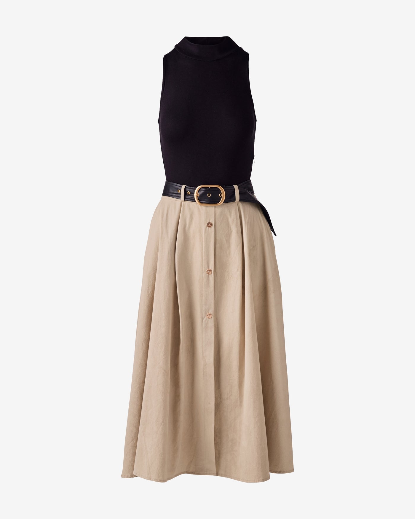 Mixed Media Belted Maxi Dress Black/Cream