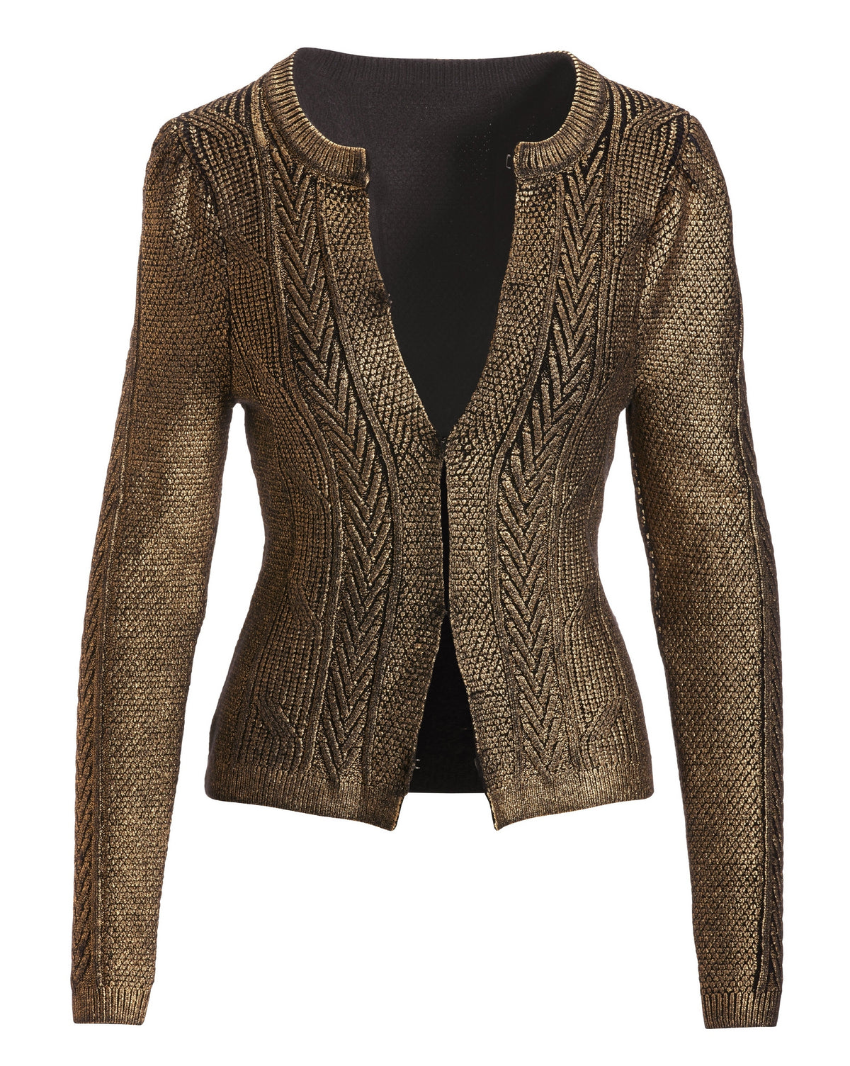 Metallic Foil Cable Cardigan Black/Gold