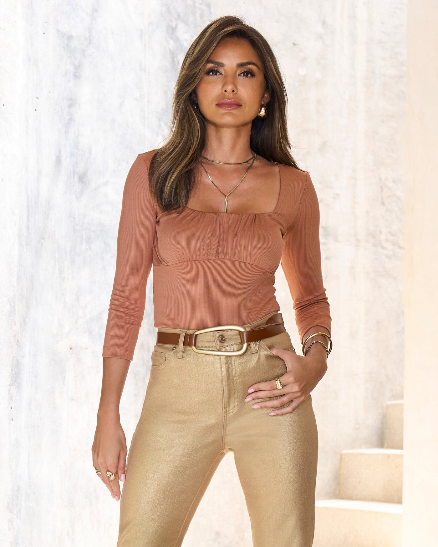 Knotted Leather Hardware Belt Cognac