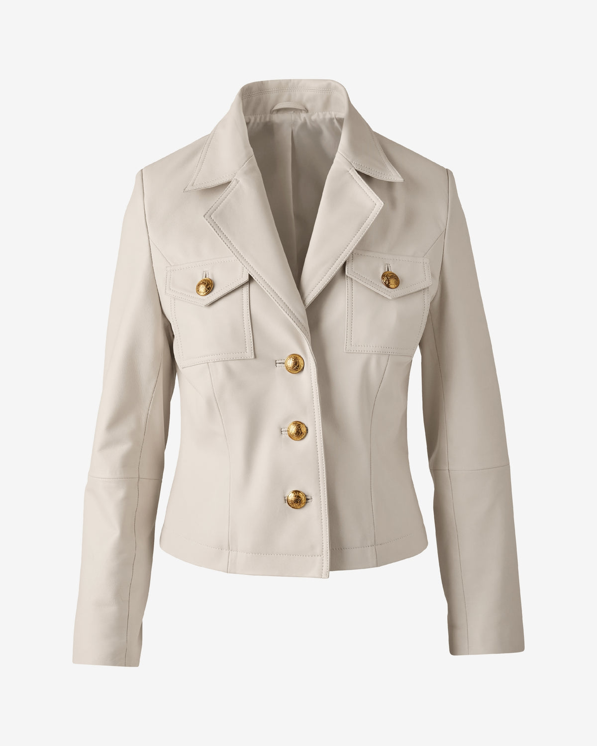 Meet and Greet Crest Button Leather Jacket Antique White