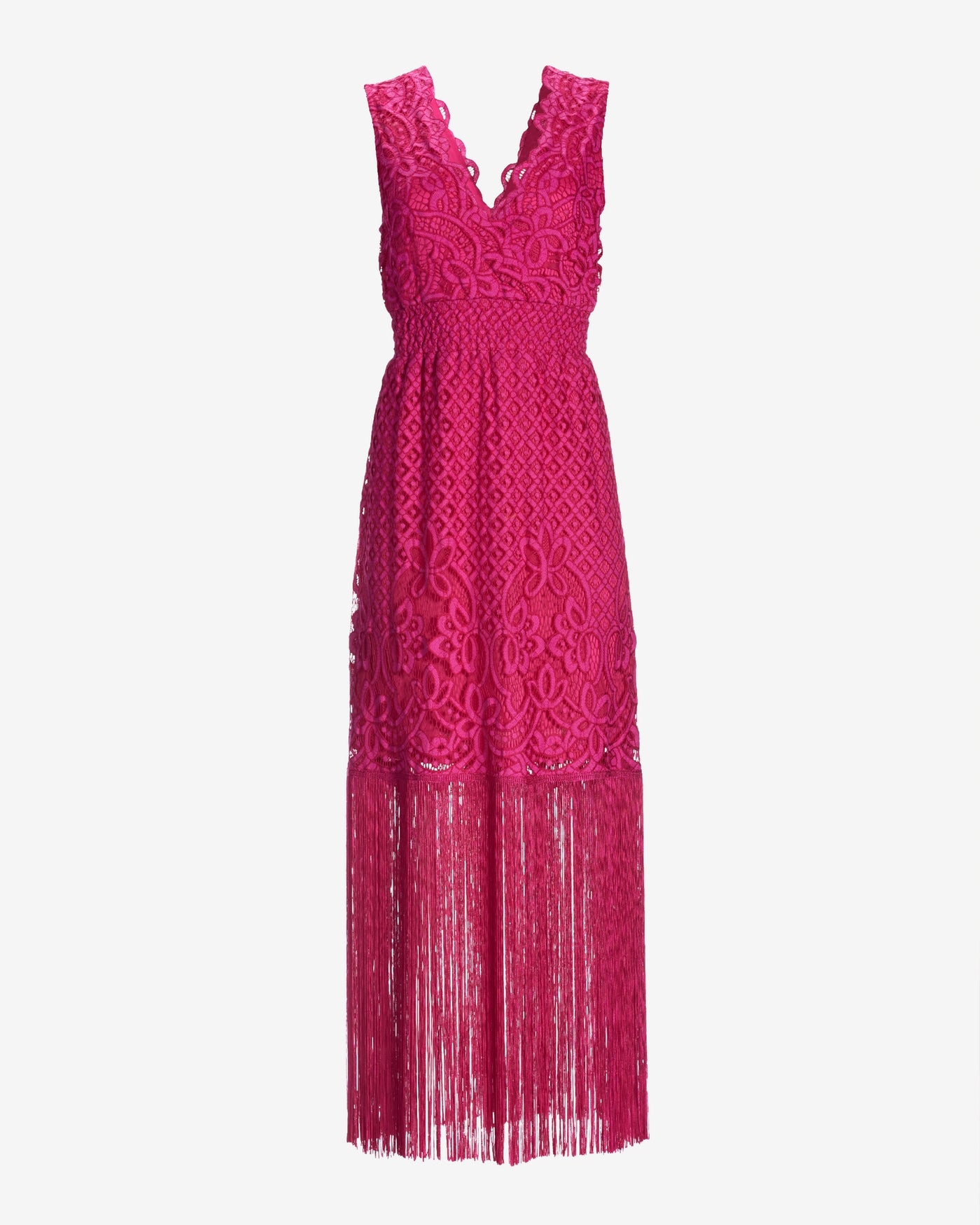 Lace V Neck Fringe Dress Very Berry