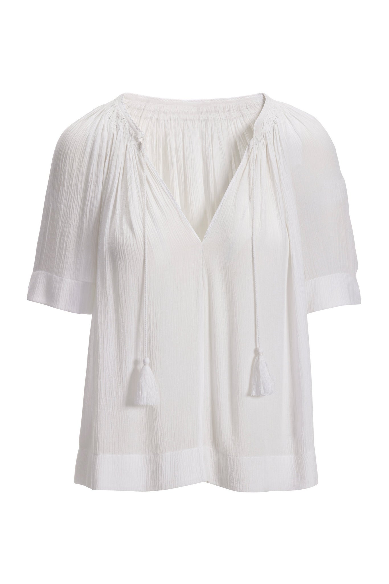 V Neck Relaxed Gauze Blouse White