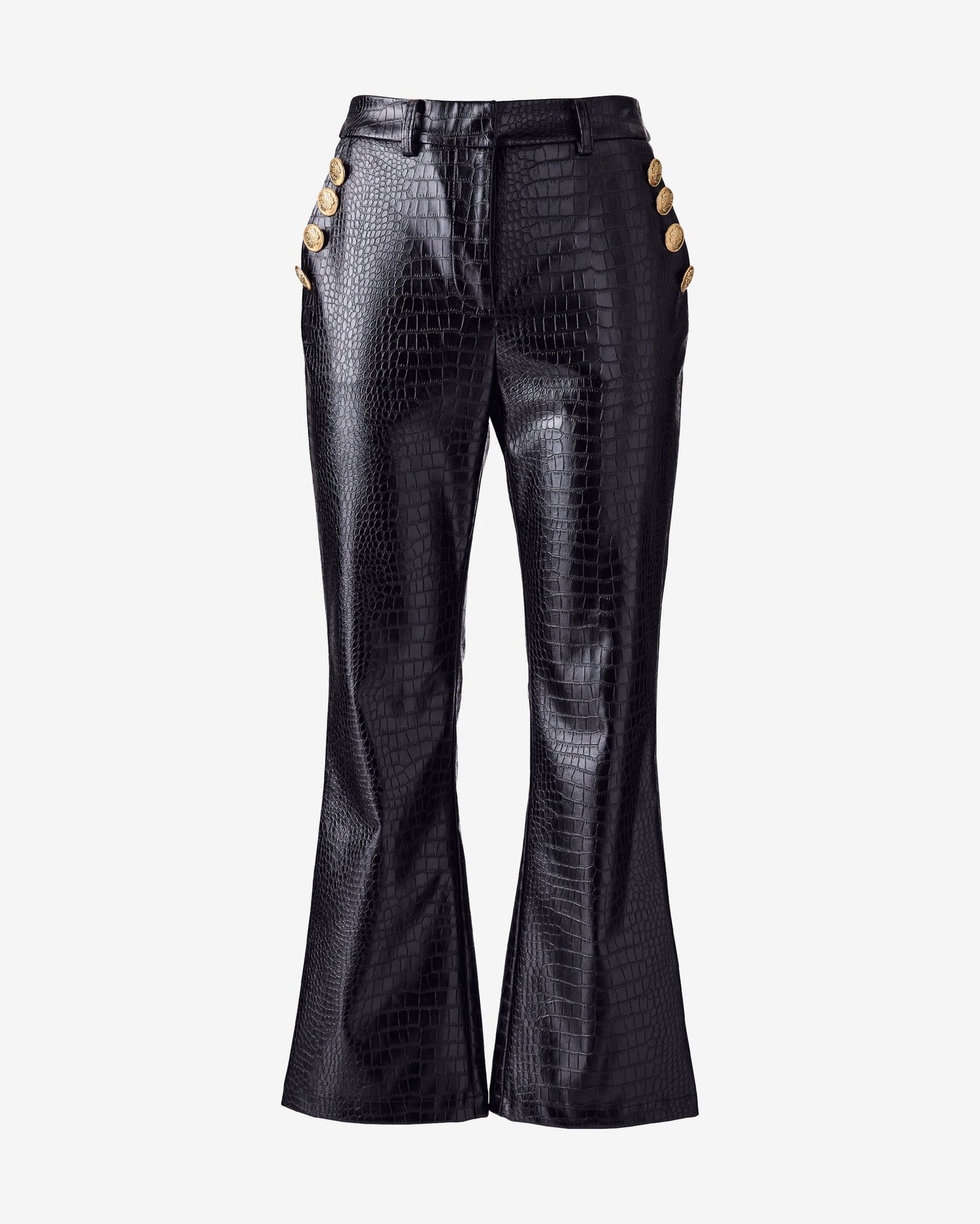 Faux Croc Kick Flair with Crest Button Detail Black