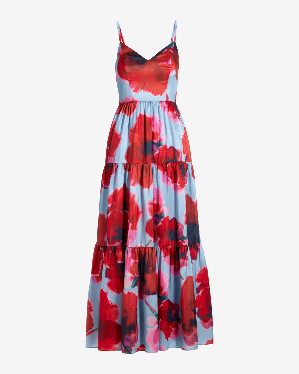 Watercolor Floral Tiered Maxi Gown Blue Multi