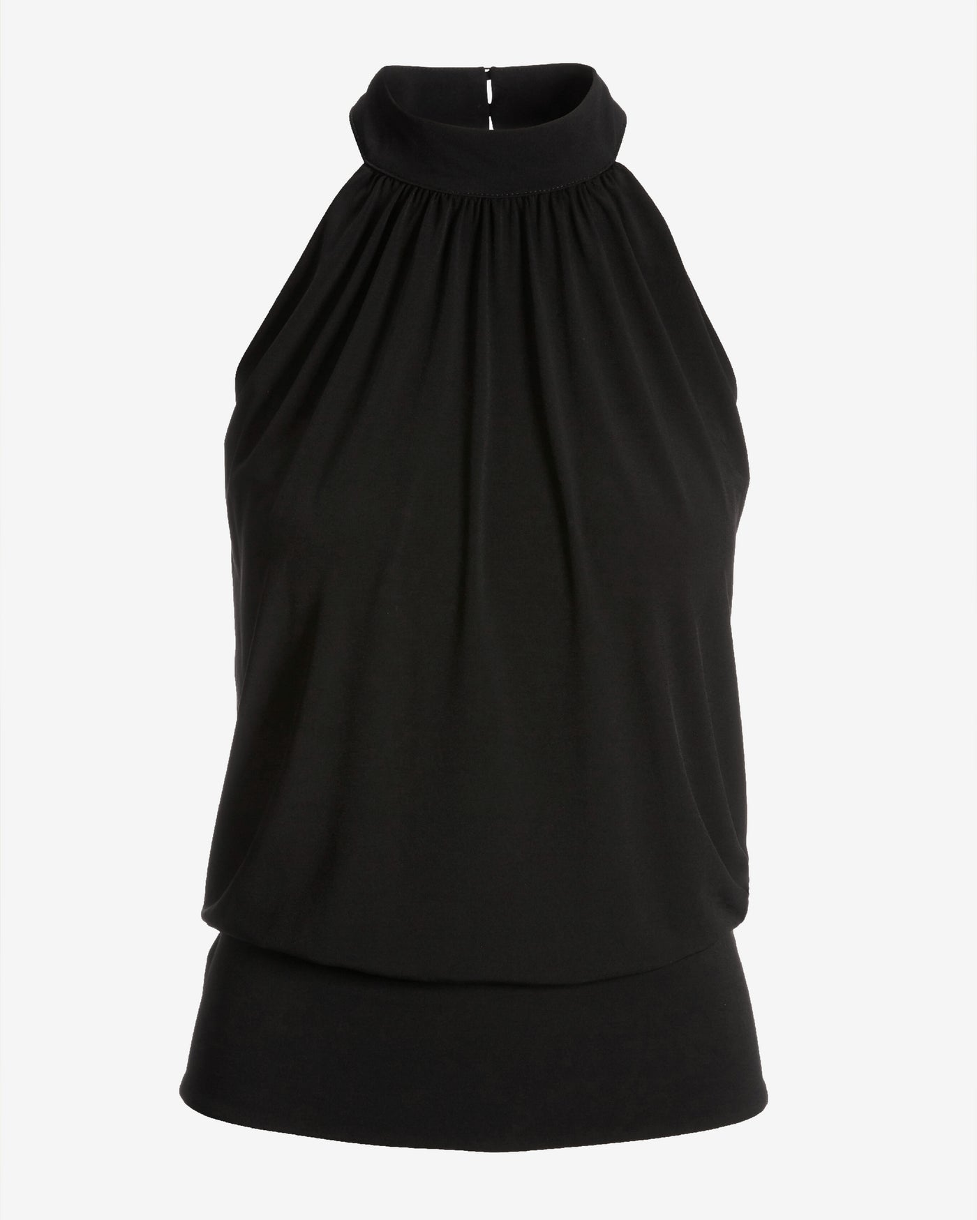 Halter Banded-Bottom Mock-Neck Knit Top Black