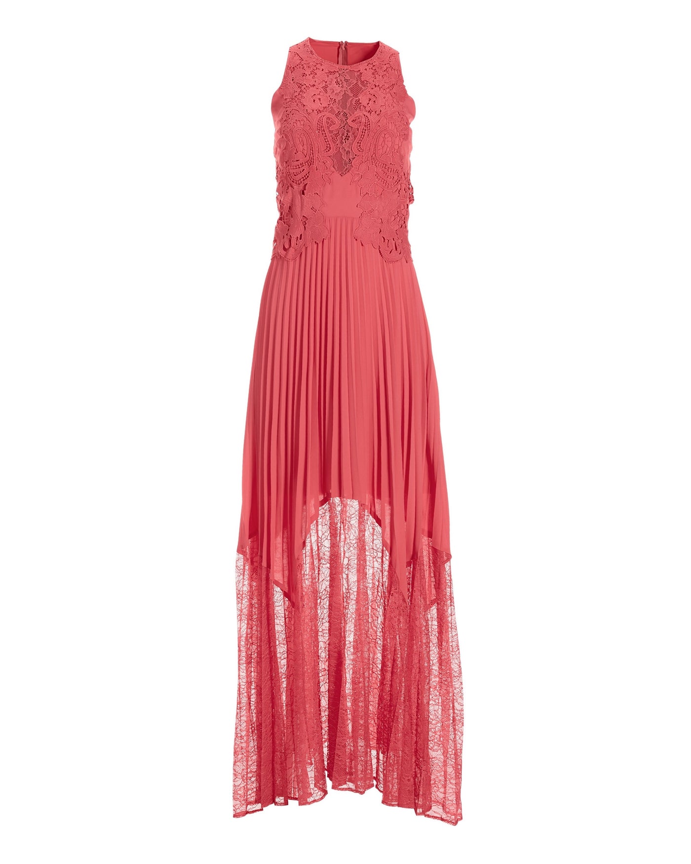 Lace Pleated Occasion Maxi Dress Peach