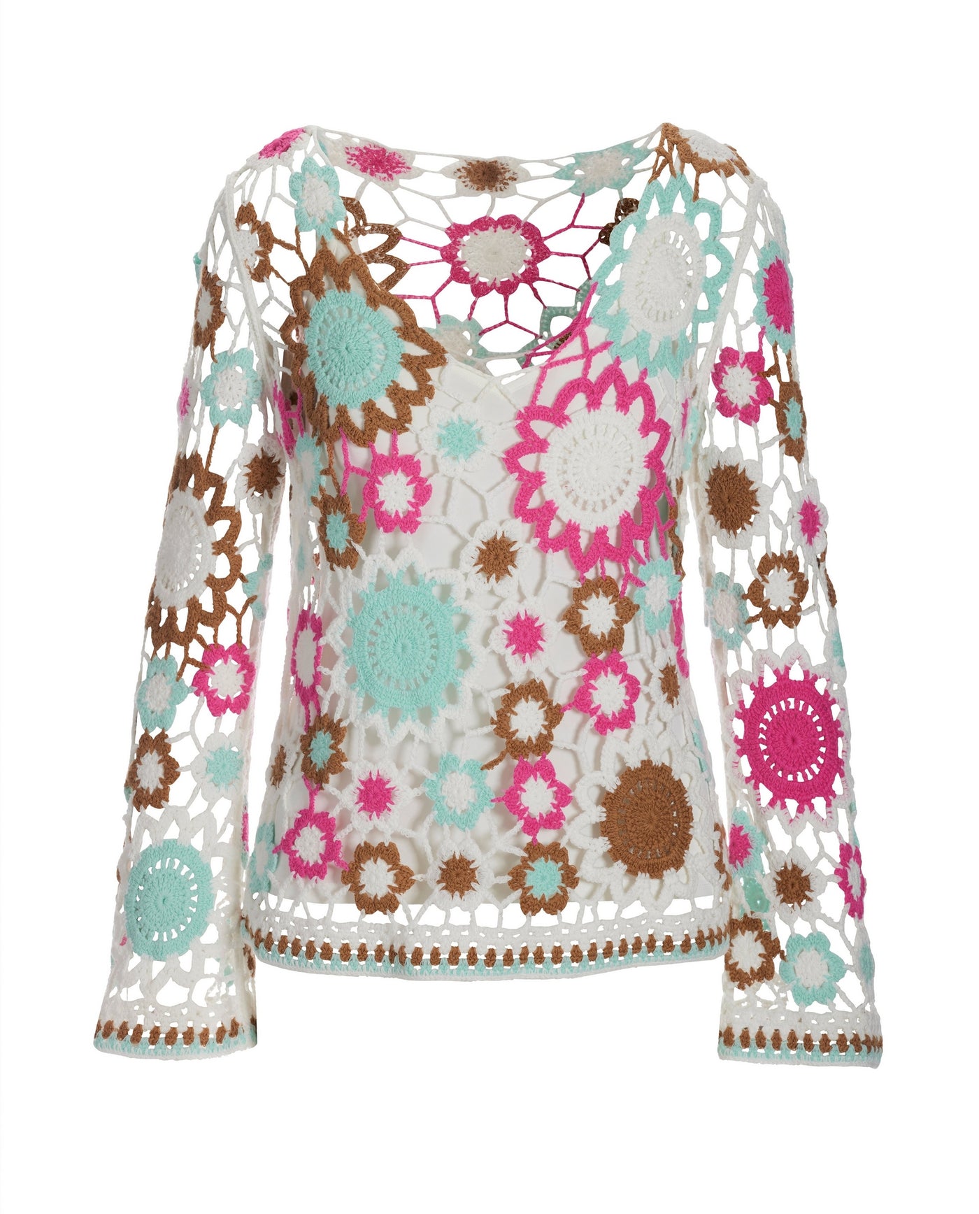 Crochet Flare Sleeve Pullover Multi