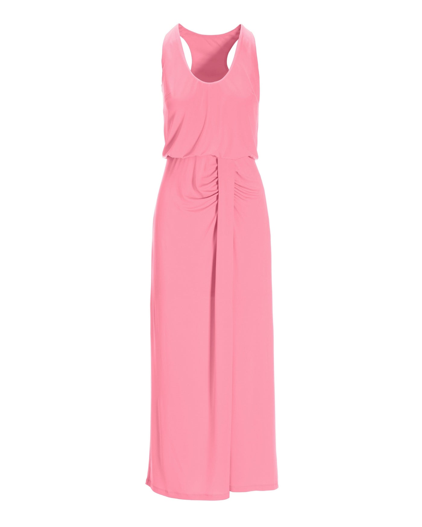 Scoop-Neck Blouson Slit Midi Dress Sachet Pink