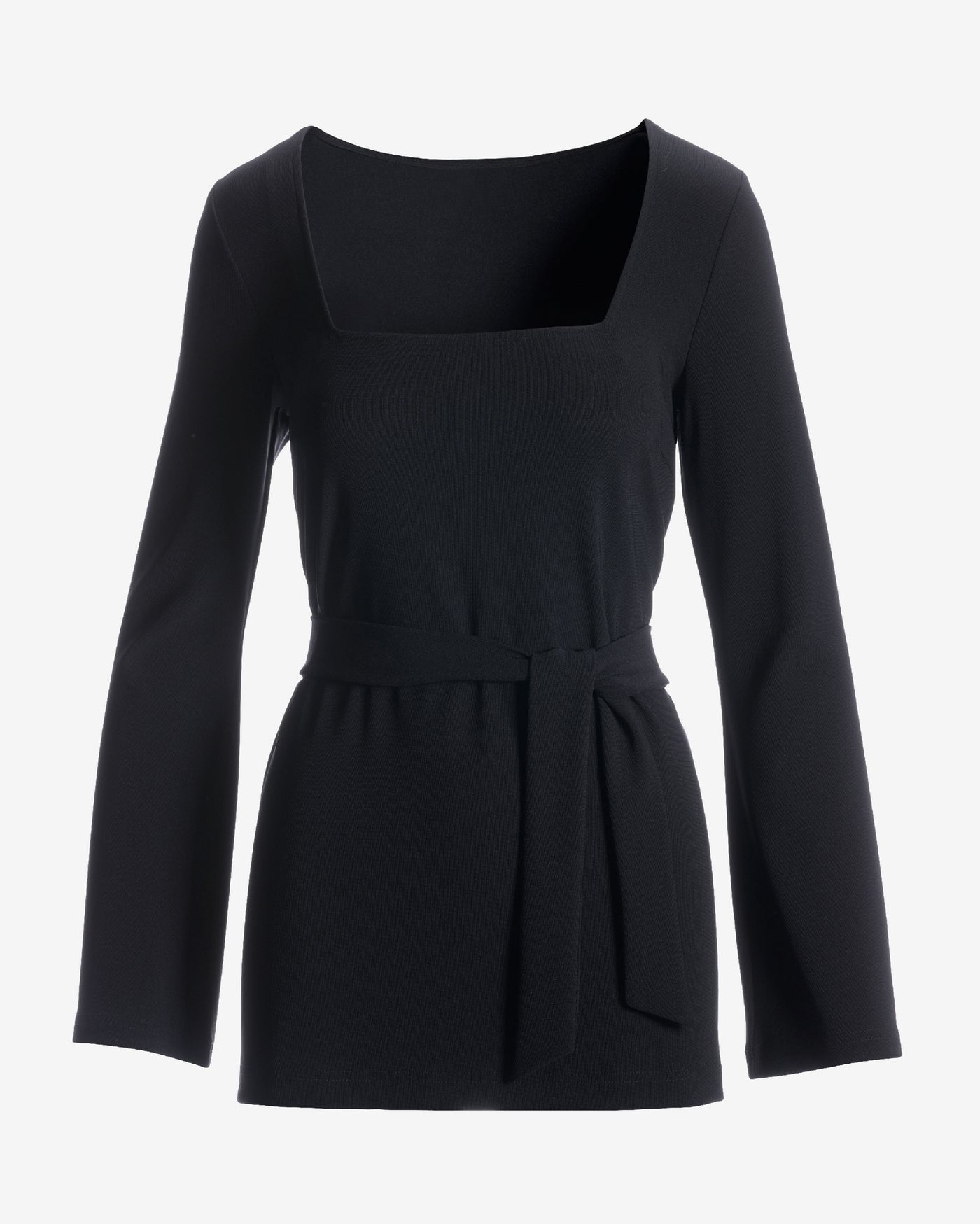 Beyond Travel Square Neck Tie Waist Top Jet Black