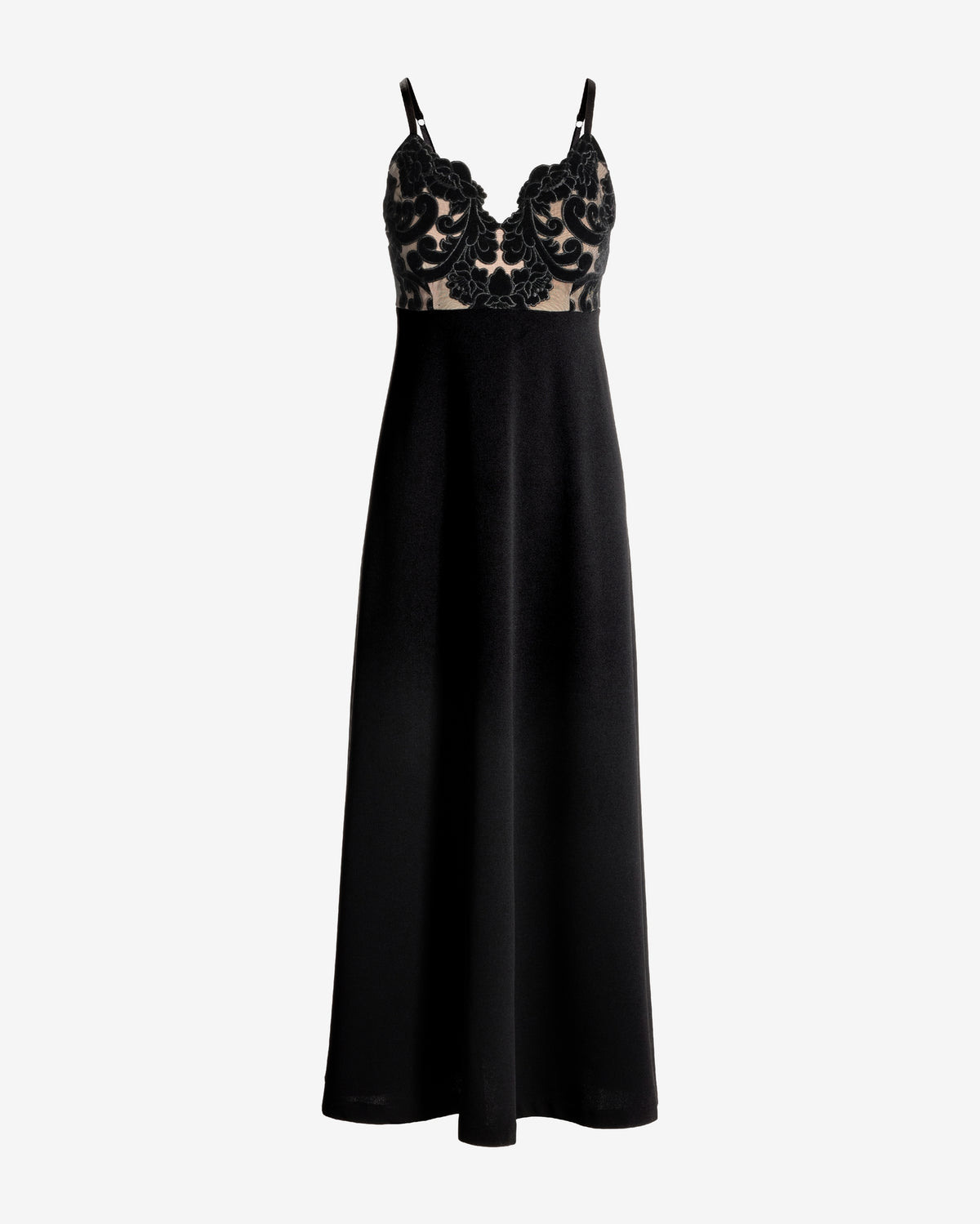 Floral Velvet Bodice A-Line Maxi Dress Black