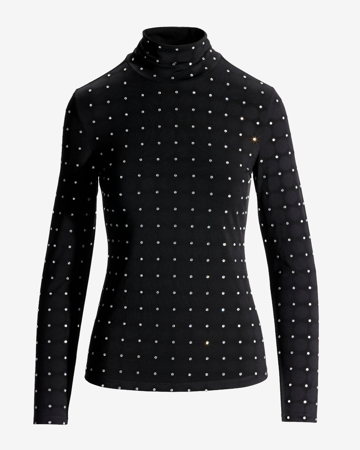 So Chic Rhinestone Long Sleeve Mock Neck Knit Top Proper Black