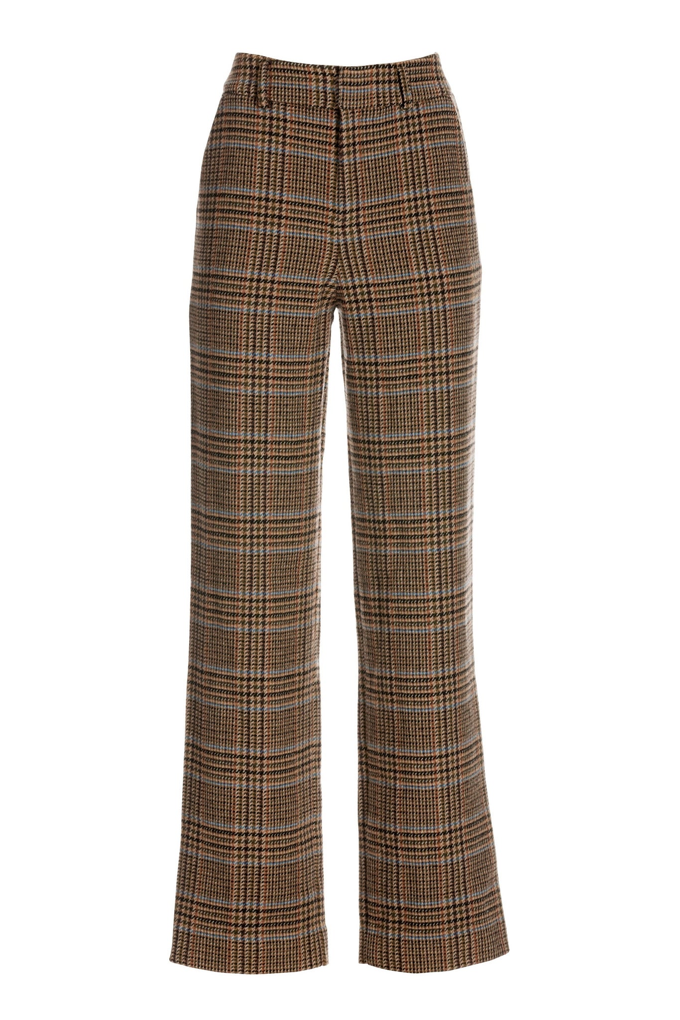 Plaid Modern High Waist Wide Leg Trouser Brown Multi