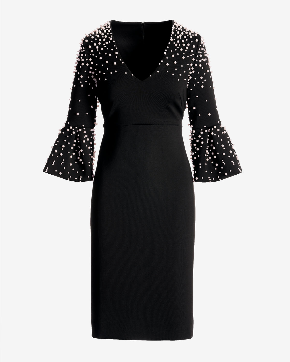 Pearl Flare Sleeve Scuba Sheath Dress Black