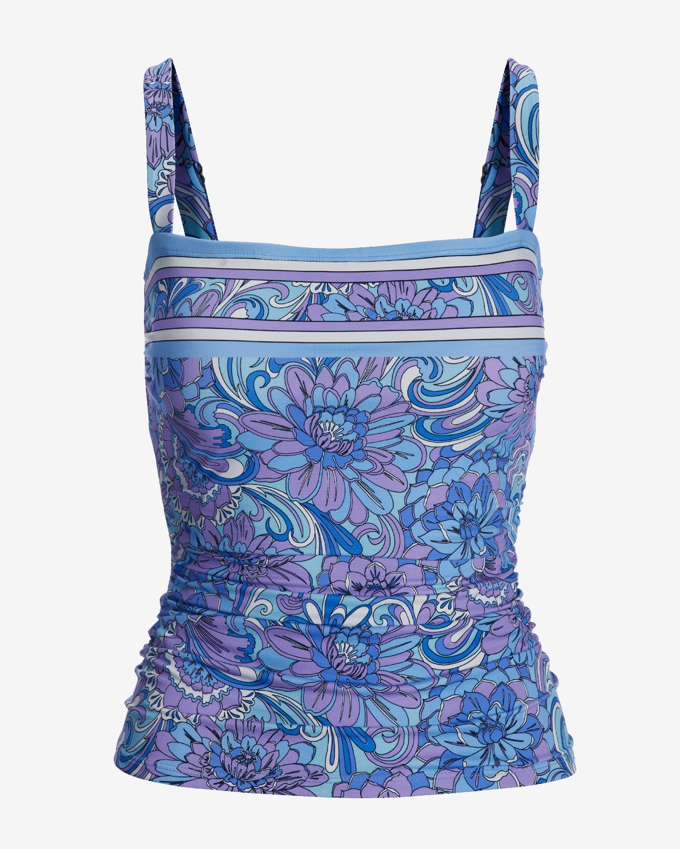 Swim Sense Exploded Blooms Print Square Neck Tankini Blue