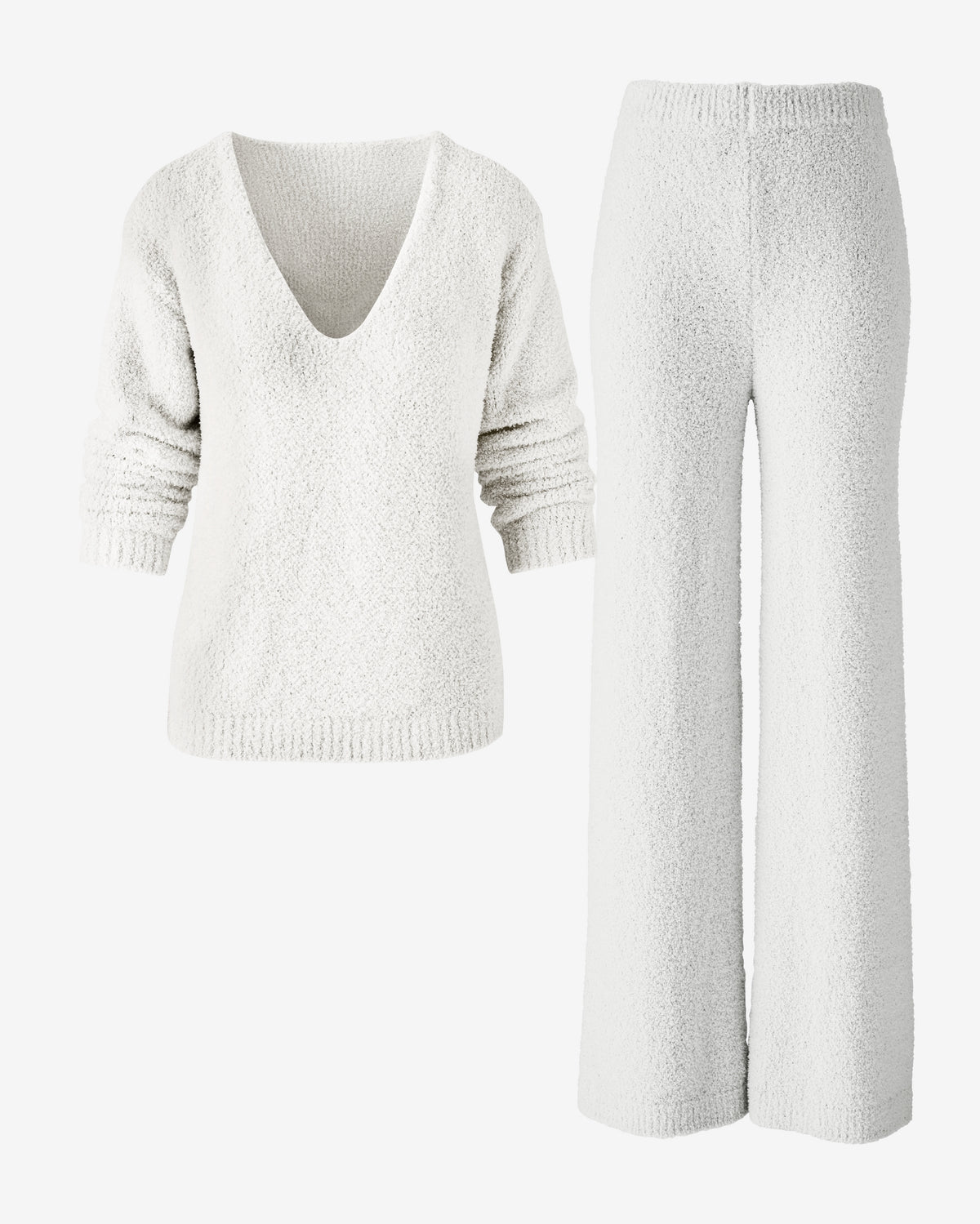 Cozy Luxe V-Neck Lounge Set Off White