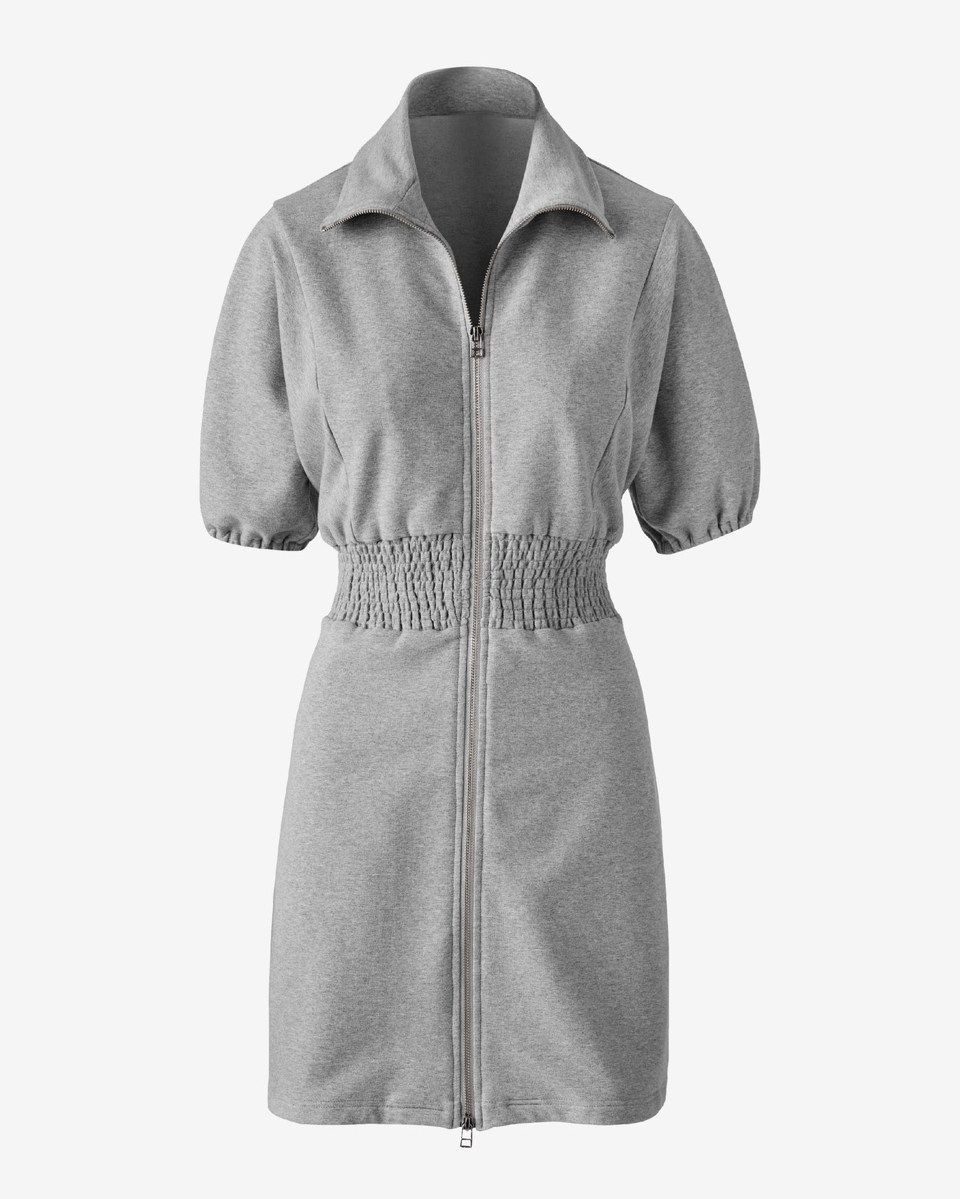 Puff Sleeve Zip Up Dress Gray Heather