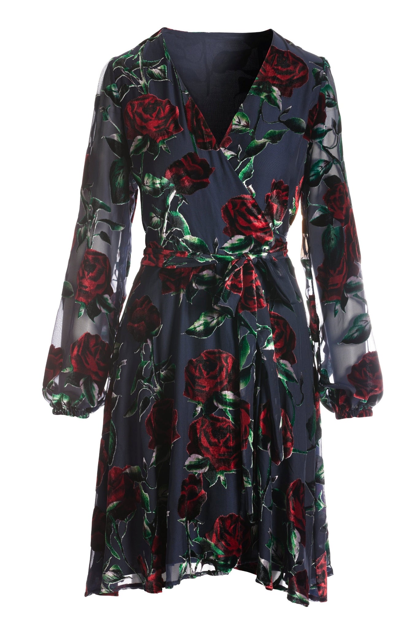 Rose Burnout Wrap Dress Black Multi