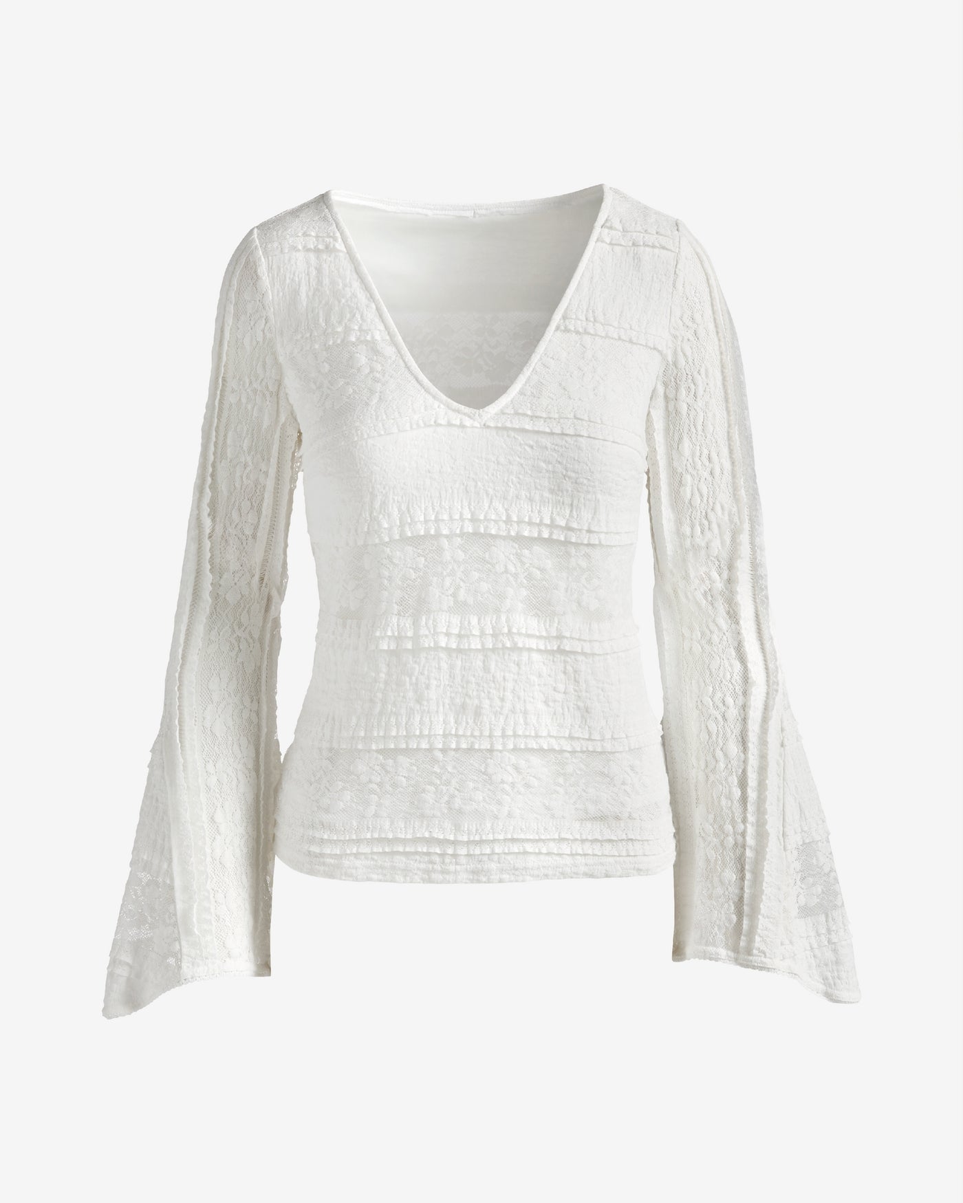 Flared Sleeve Lace Knit Top Pure White