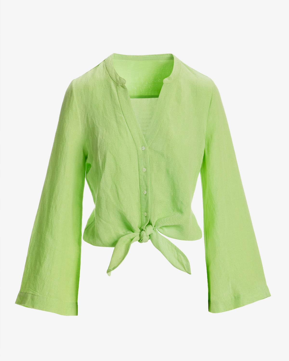 Linen Flare Sleeve Tie Front Shirt Paradise Green