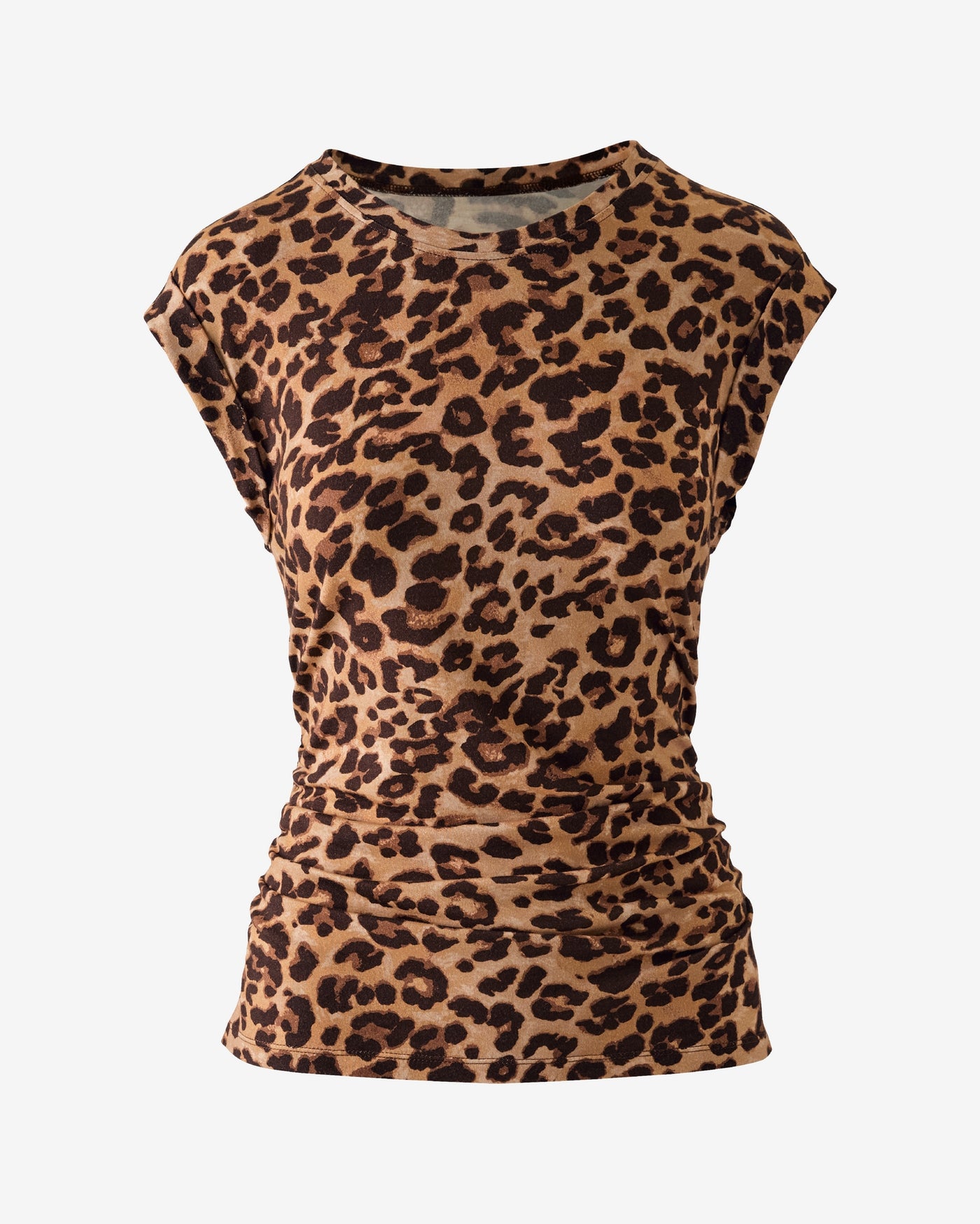 Crew Neck Printed Shirred T- Shirt Golden Cheetah