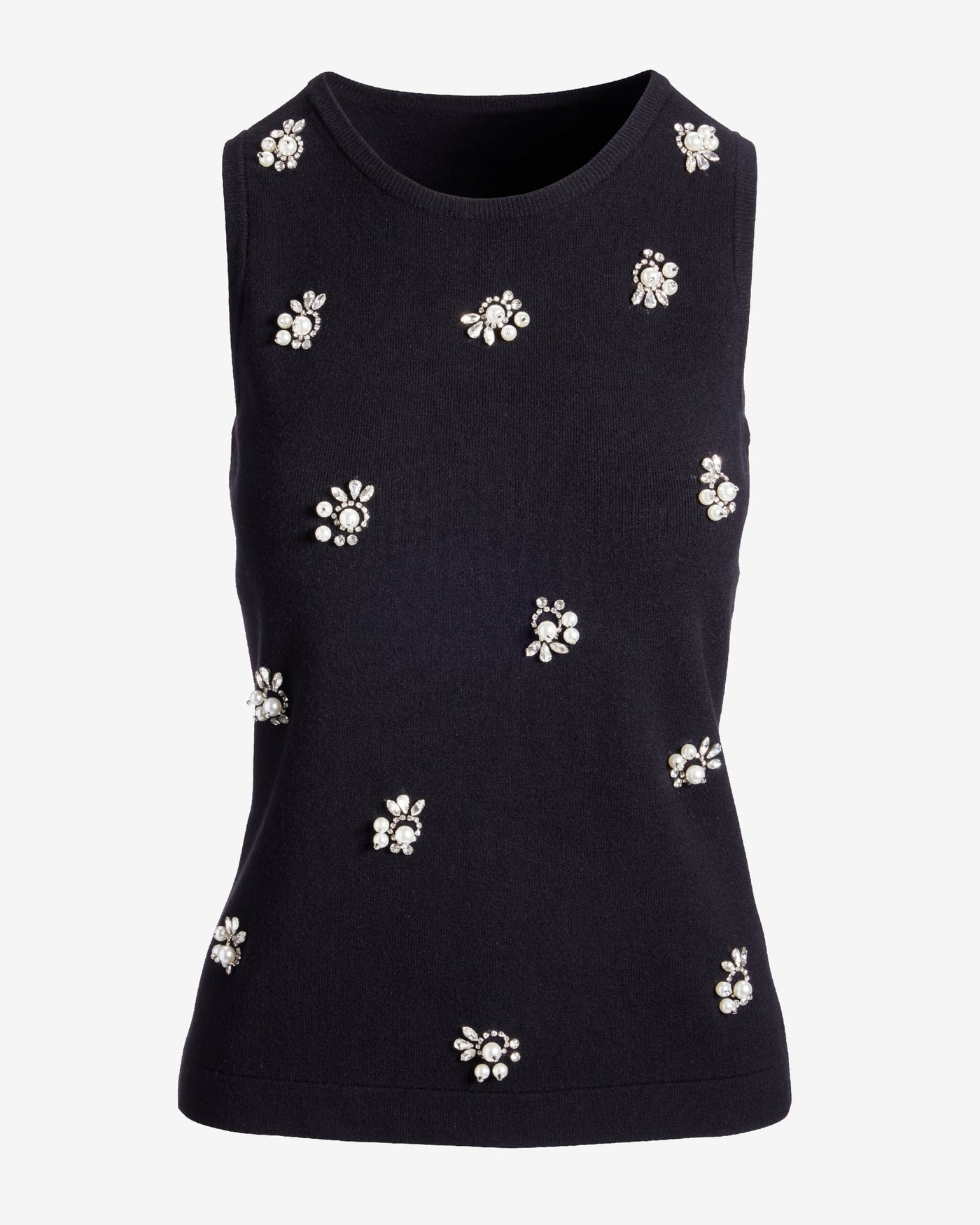 Pearl and Rhinestone Embellished Tank Black