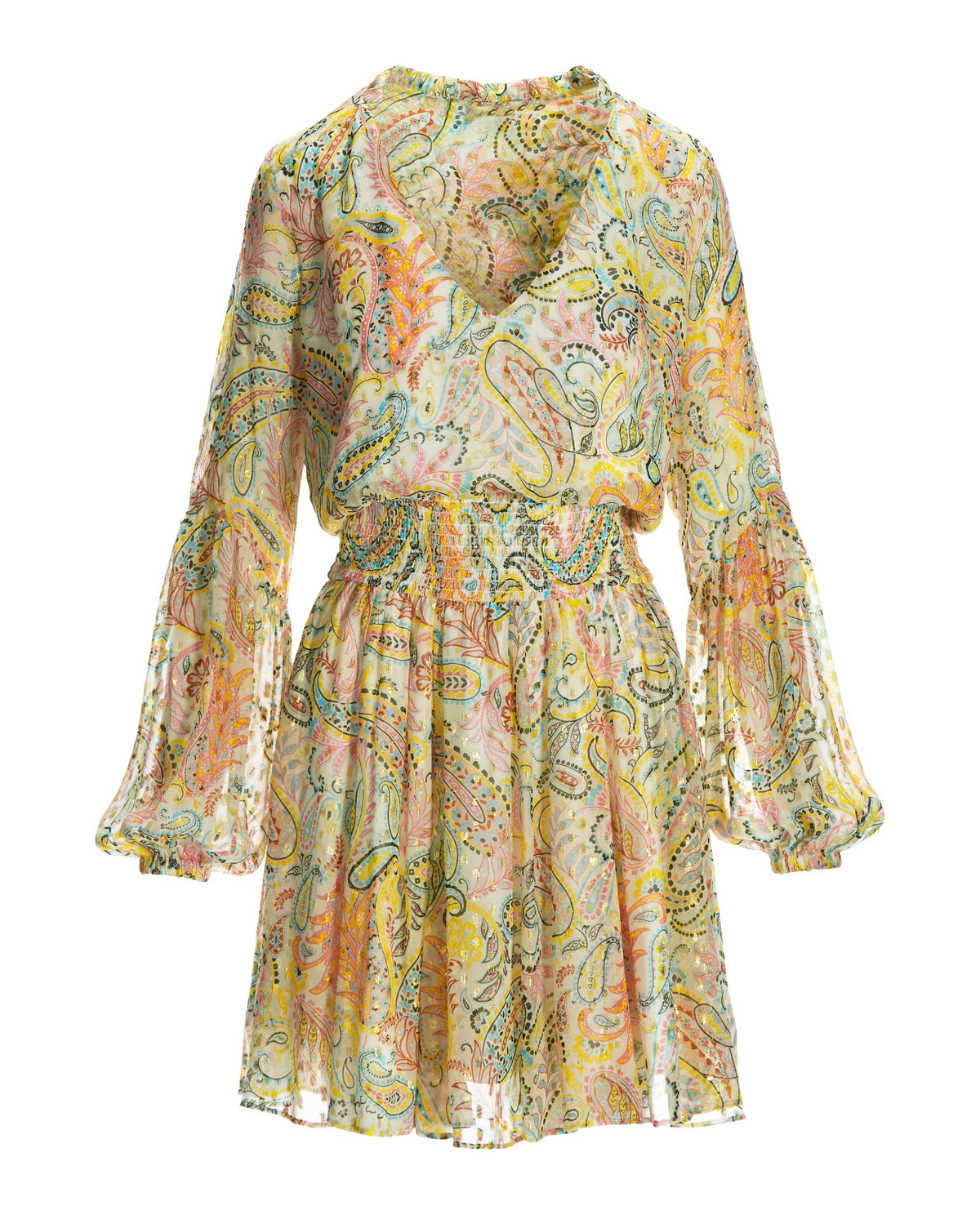 Paisley Print Smocked Peasant Dress Pink Multi
