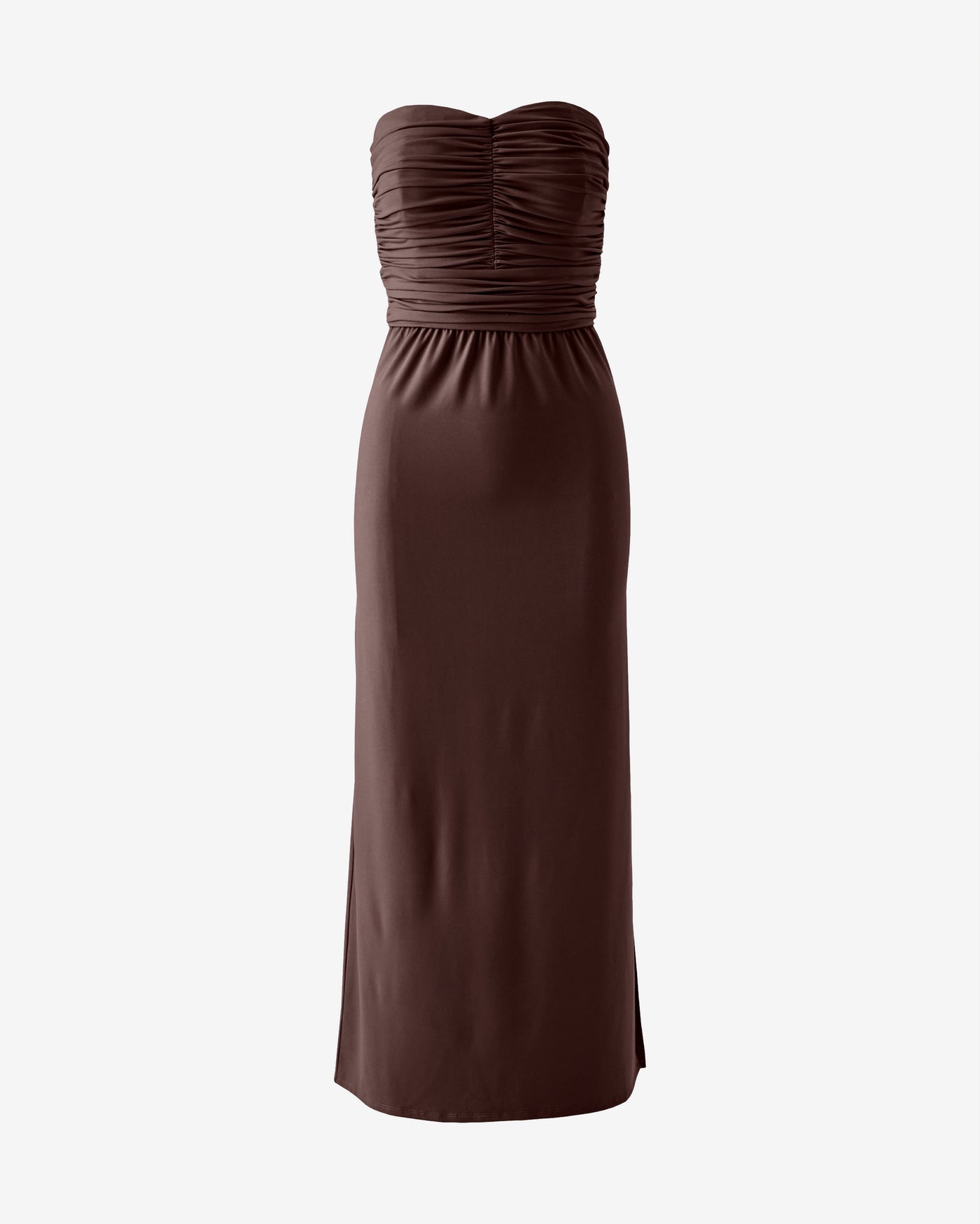 Strapless Ruched Knit Maxi Dress Safari Brown