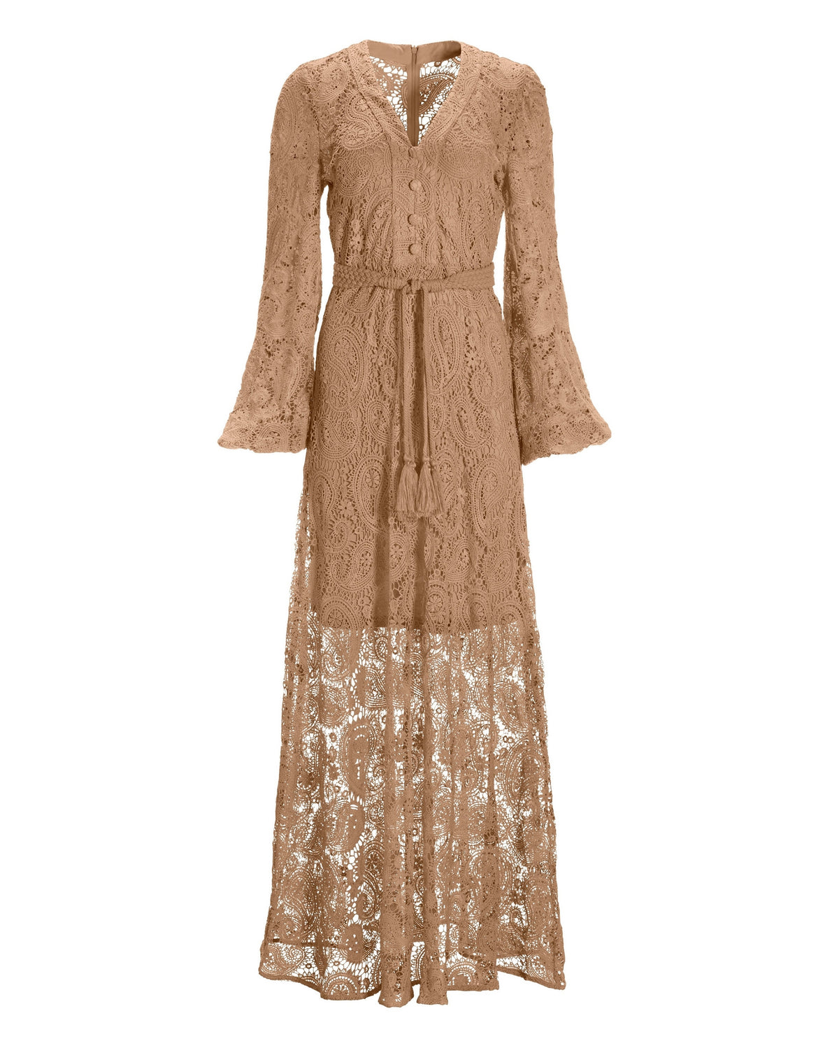 Paisley Lace Long Sleeve Maxi Dress Sesame