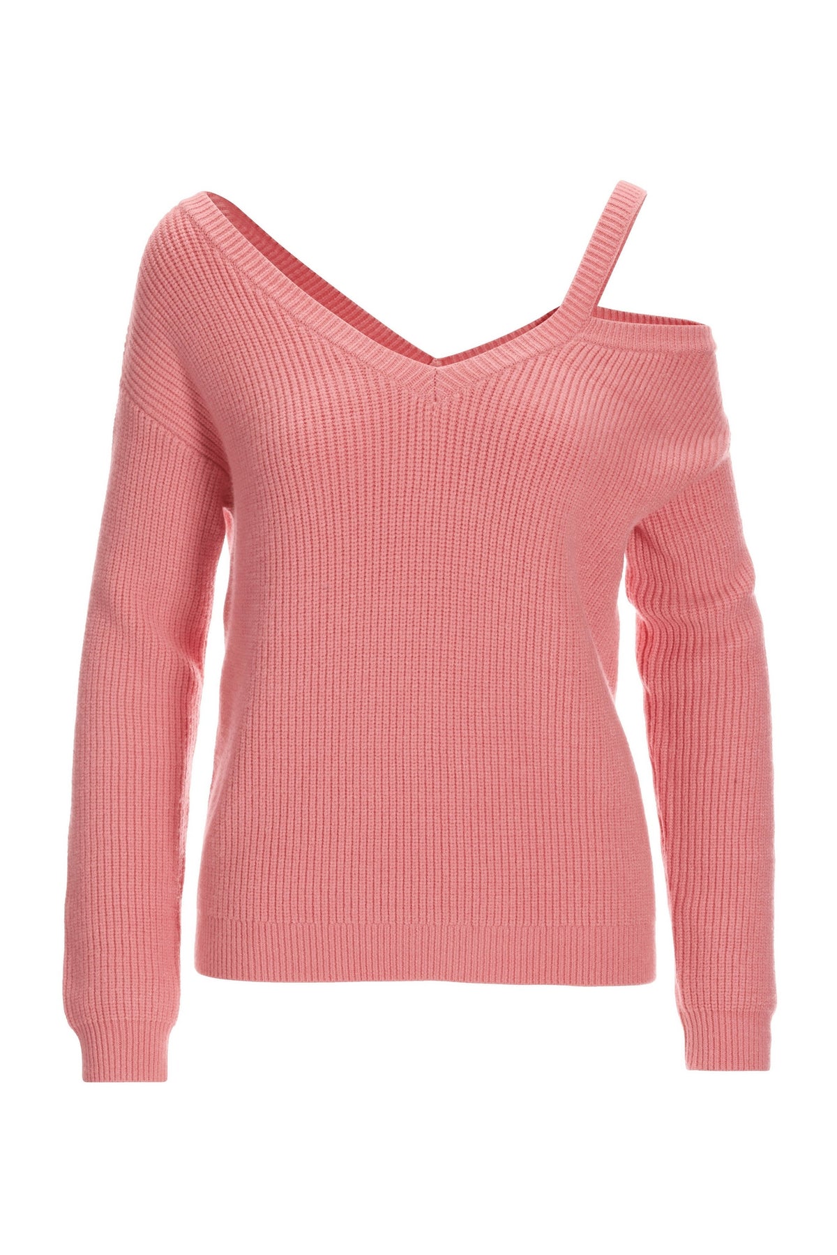 Cut Out One Shoulder Shaker Sweater Pink Icing
