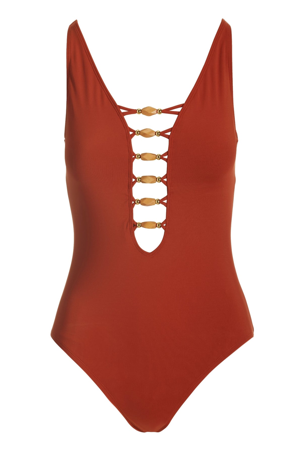 Wooden Beaded Plunge One Piece Sienna