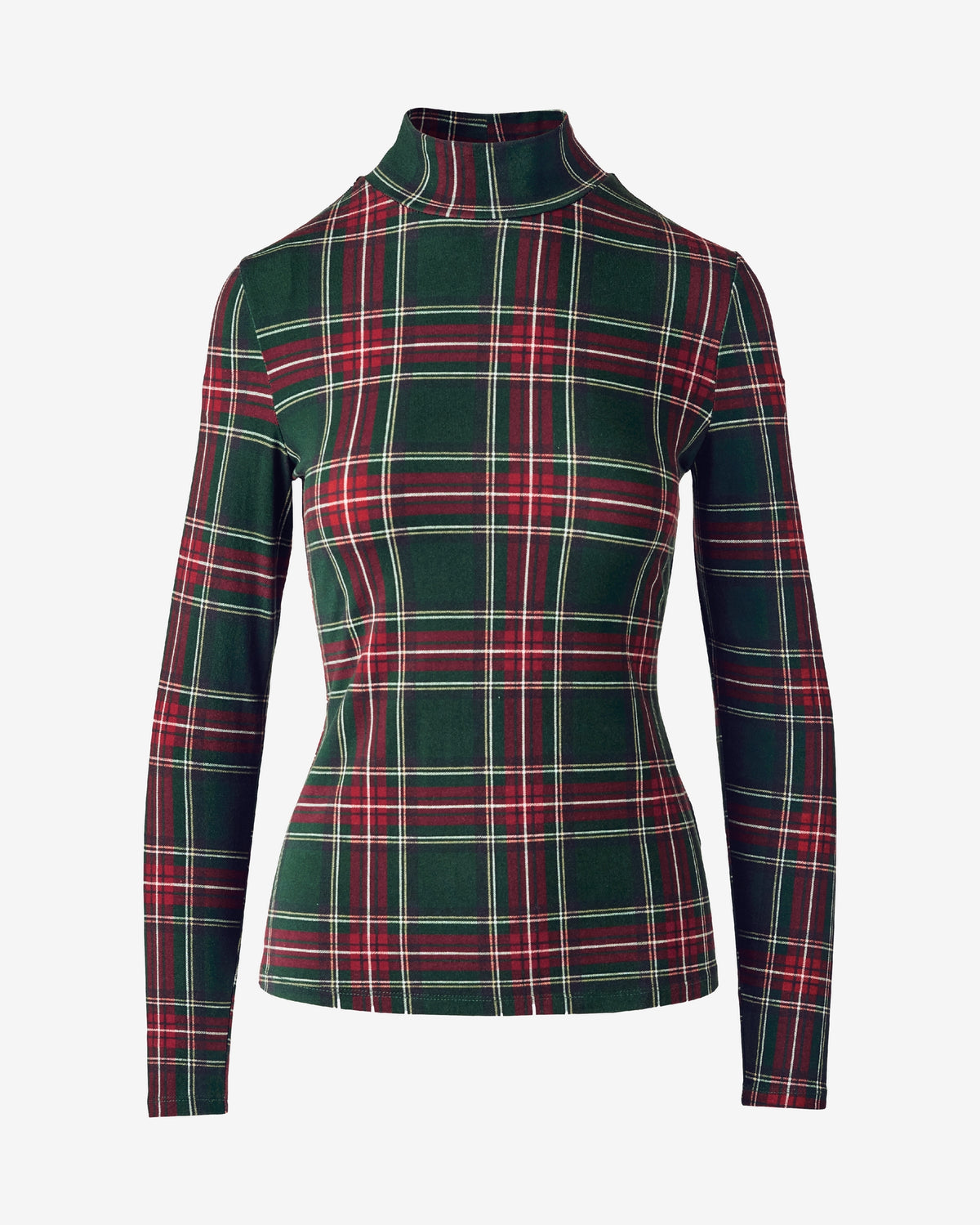 Long Sleeve Printed Turtleneck Top Christmas Plaid