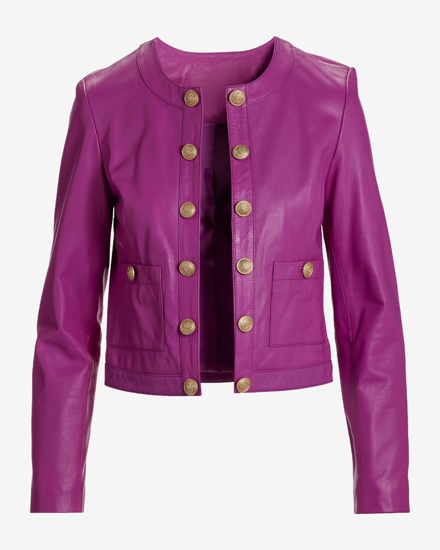 Genuine Leather Crest Button Jacket Fuchsia Pink