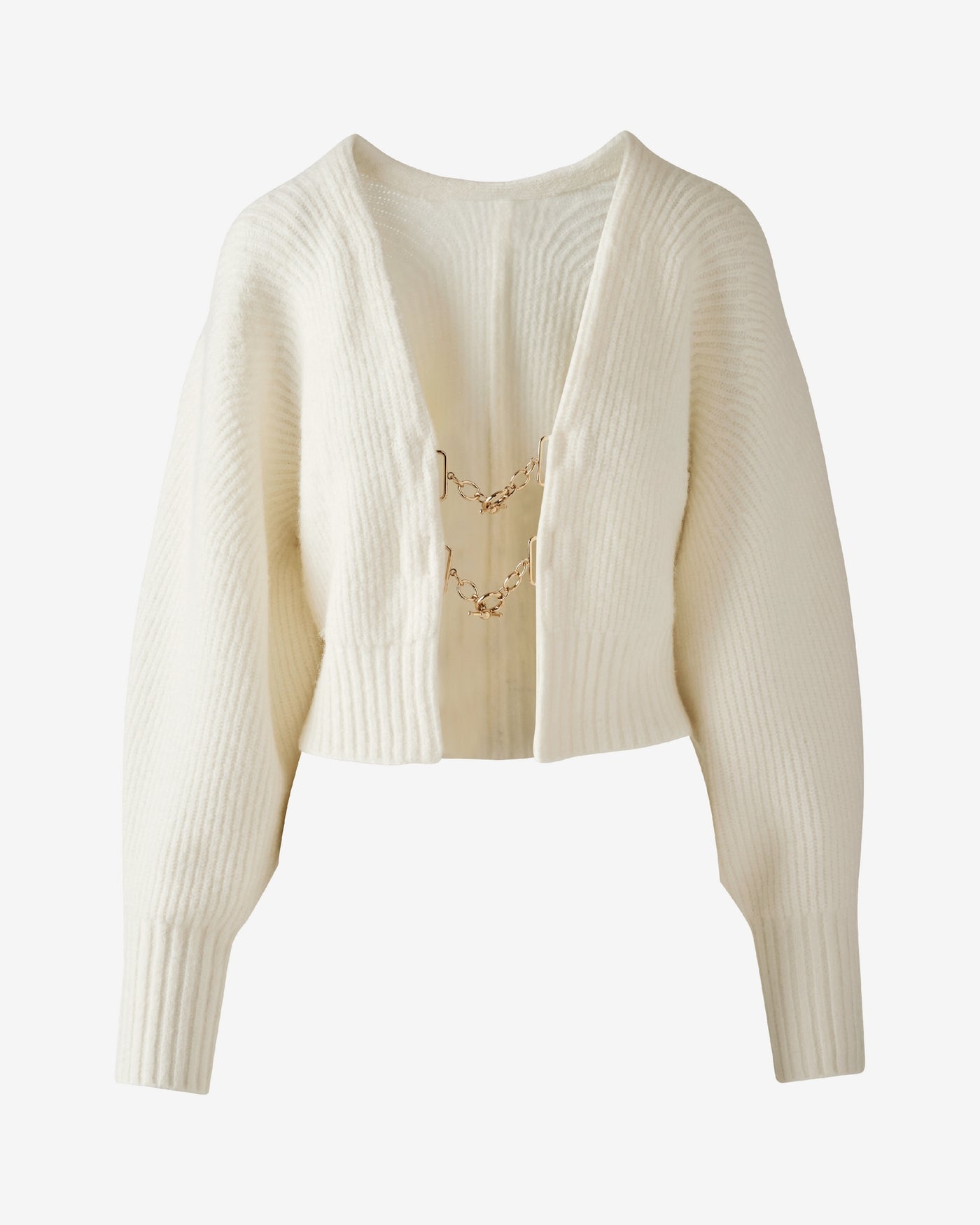 V Neck Cardigan with Hardware Closure Cream
