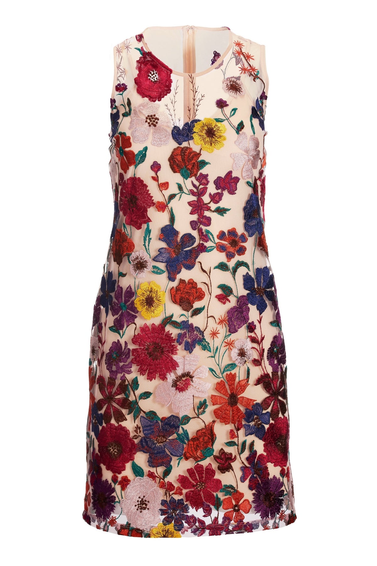 Mixed Floral lace Sheath Dress Nude Multi